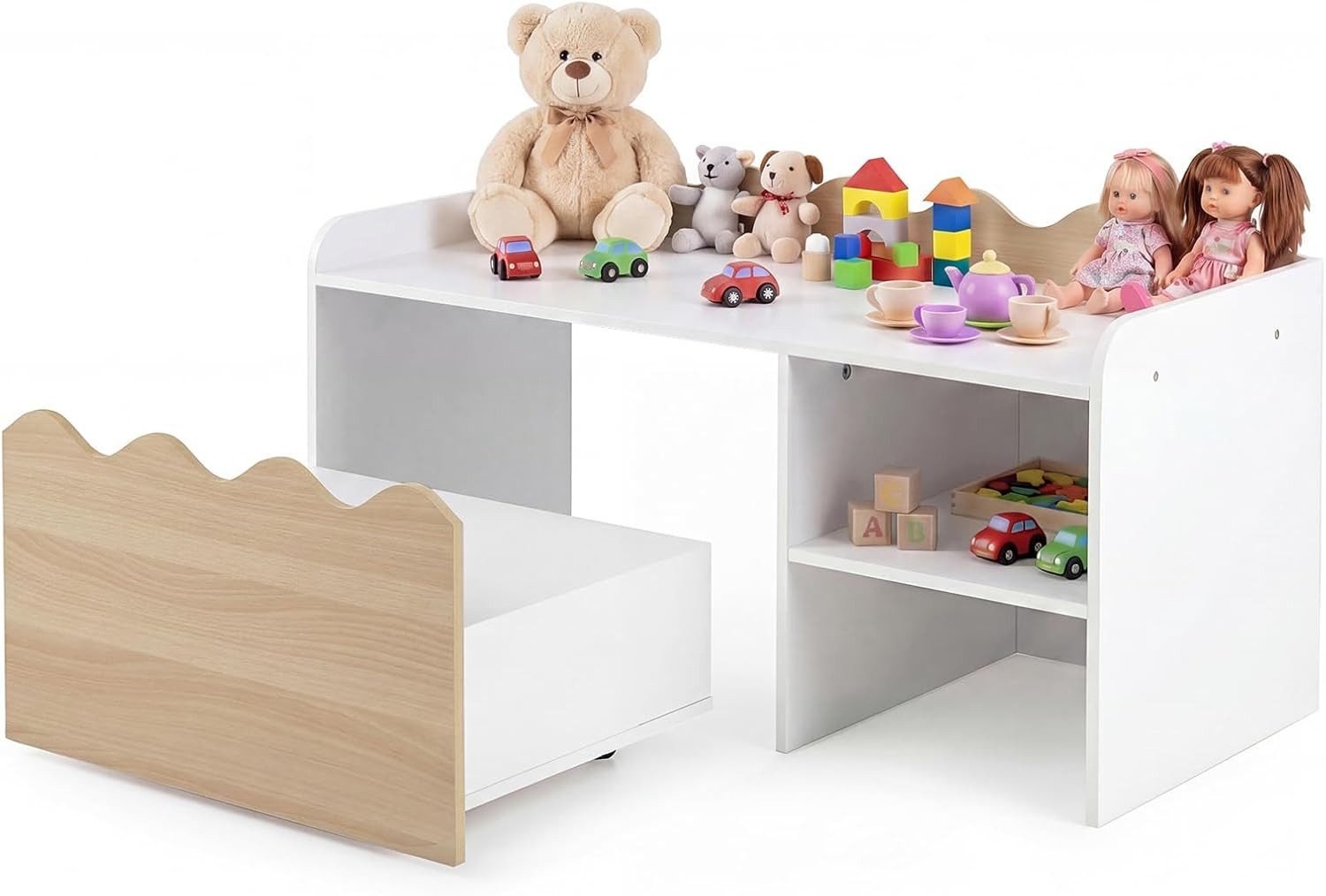COSTWAY Kindertisch, 2 in 1 Aktivitätstisch wellförmig mit Kindersitzbank