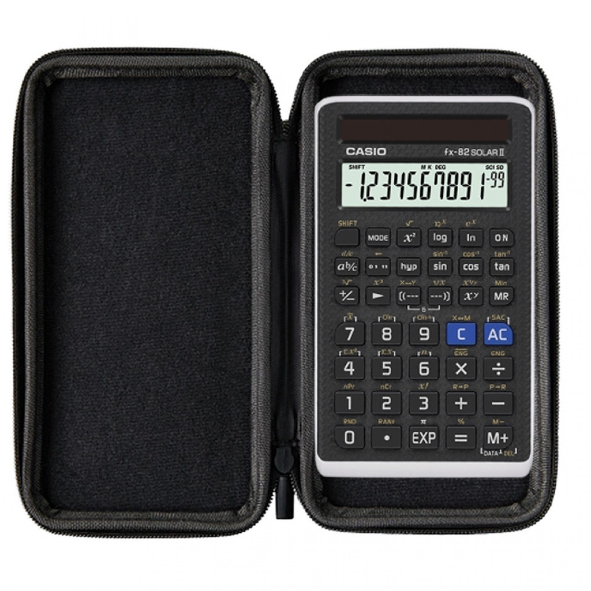 CASIO Taschenrechner Casio fx-82 Solar II inkl. WYNGS Schutztasche Dunkelgrau