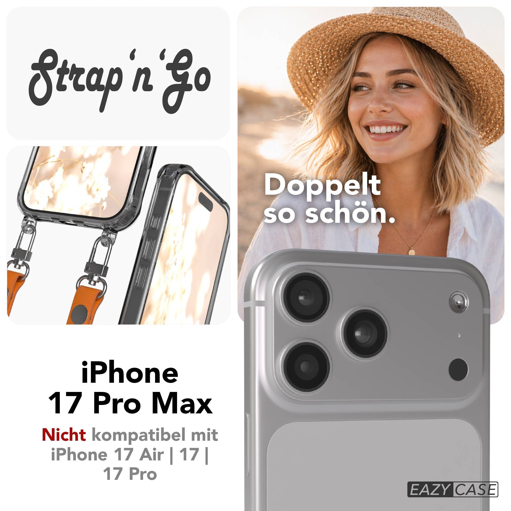 EAZY CASE Handykette für Apple iPhone 17 Pro Max Handyhülle mit Handyband magnetisch, Handykette in Orange mit Magnetband und Länge bis 1,90 m