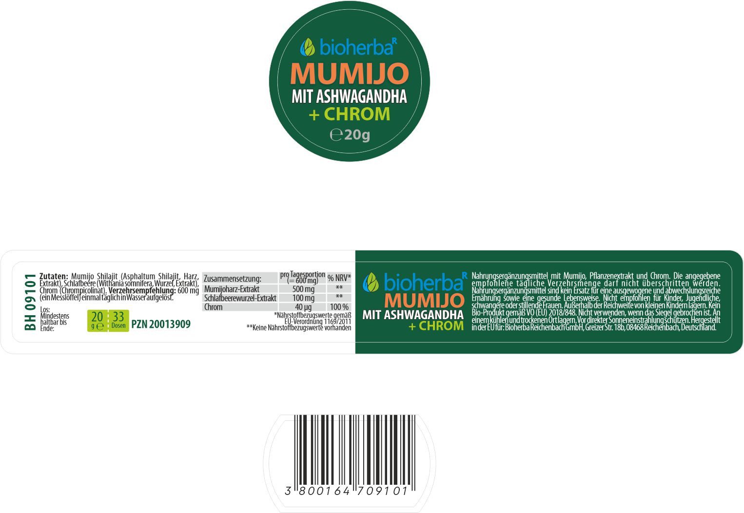 BIOHERBA R Mumijo Extrakt Shilajit mit Ashwagandha 20g Nahrungsergänzungsmittel