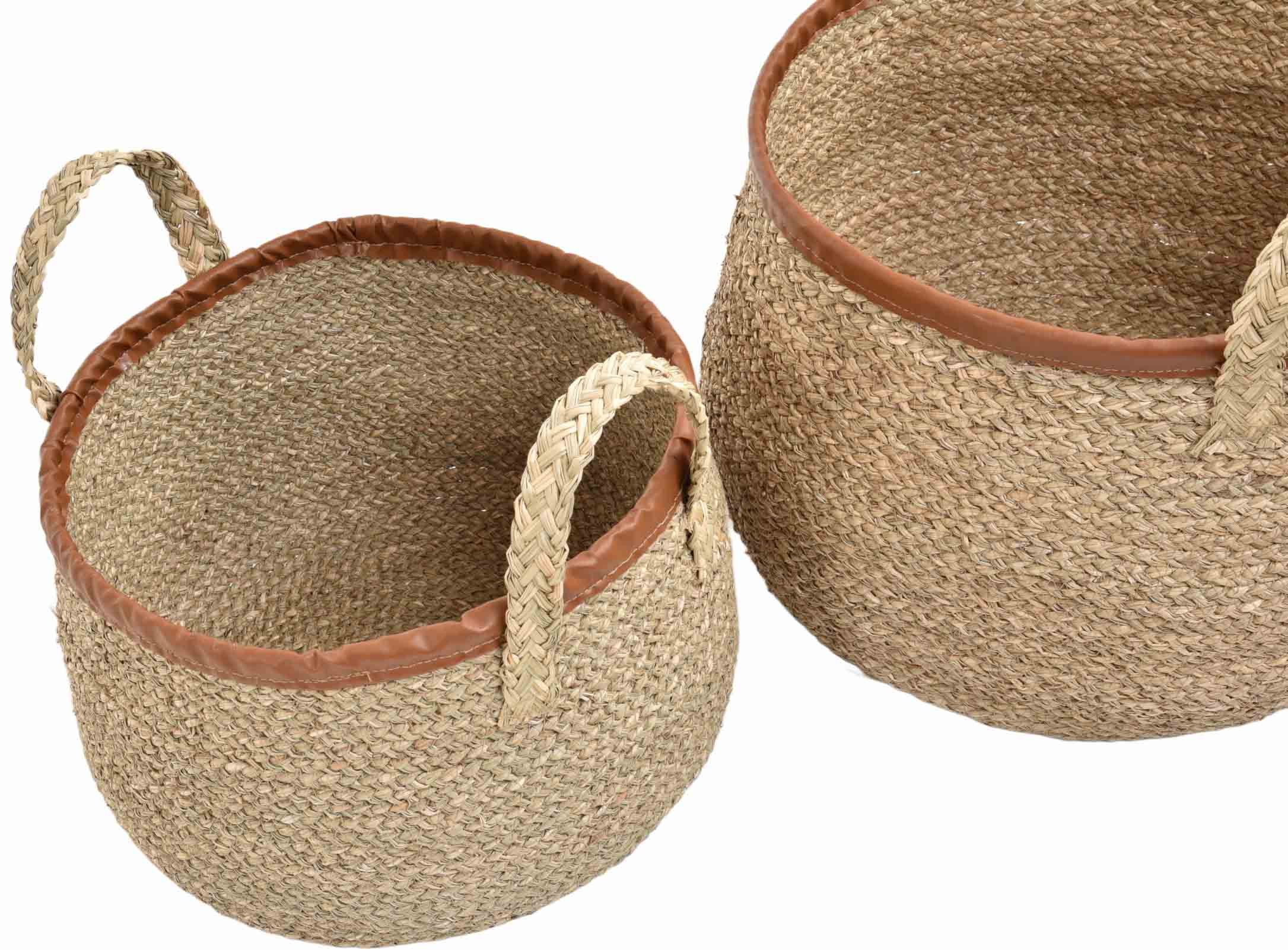 Krines Home Flechtkorb Set/2 Natur Seegras Deko Korb Aufbewahrung (Natur, Set/2 Rund) (2 St., 2x Körbe), Dekokörbe Flechtkorb mit Griffen