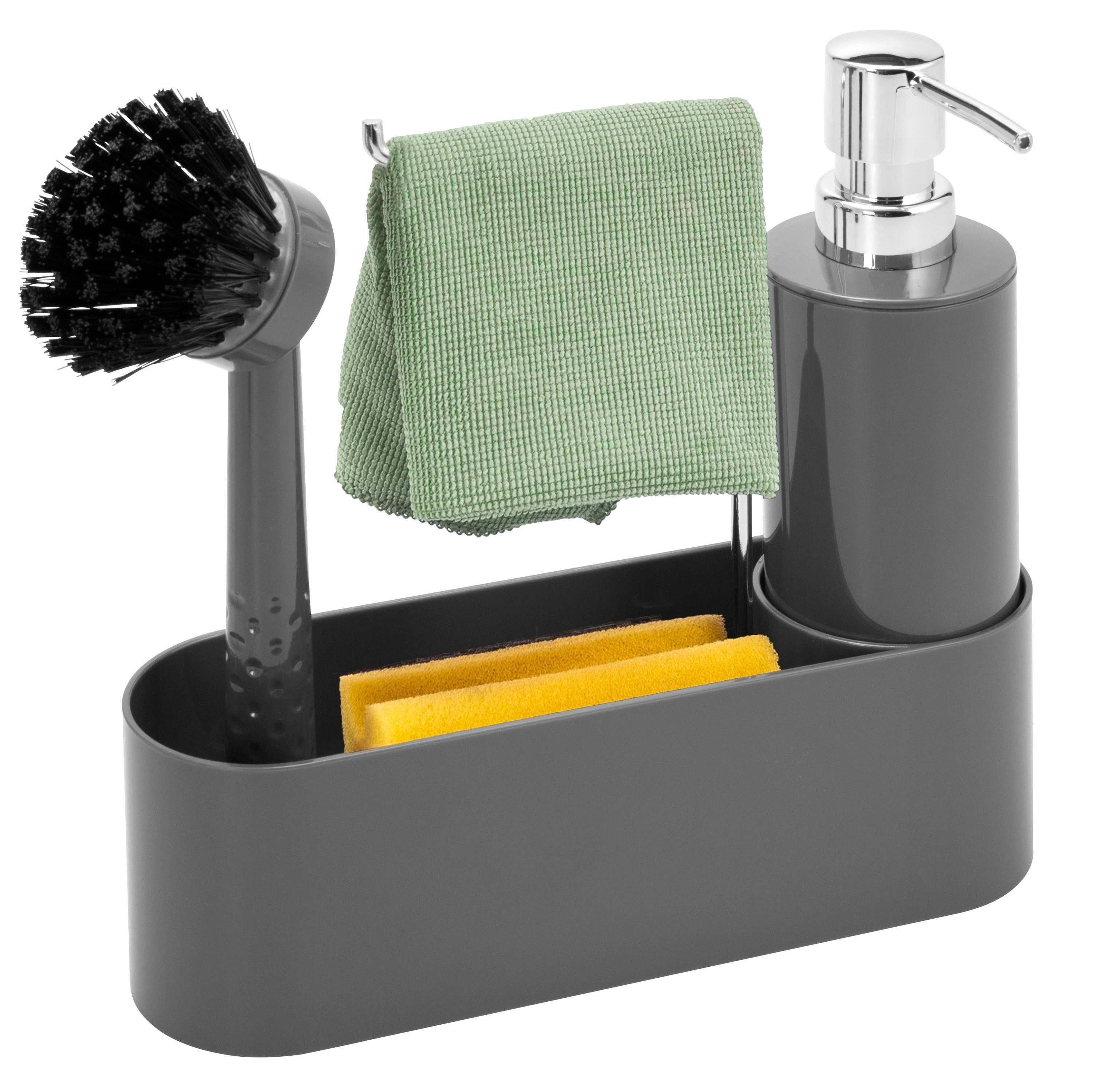 bremermann Seifenspender Spülbecken Organizer, Seifenspender, Spülbürste und Tuchhalter, grau