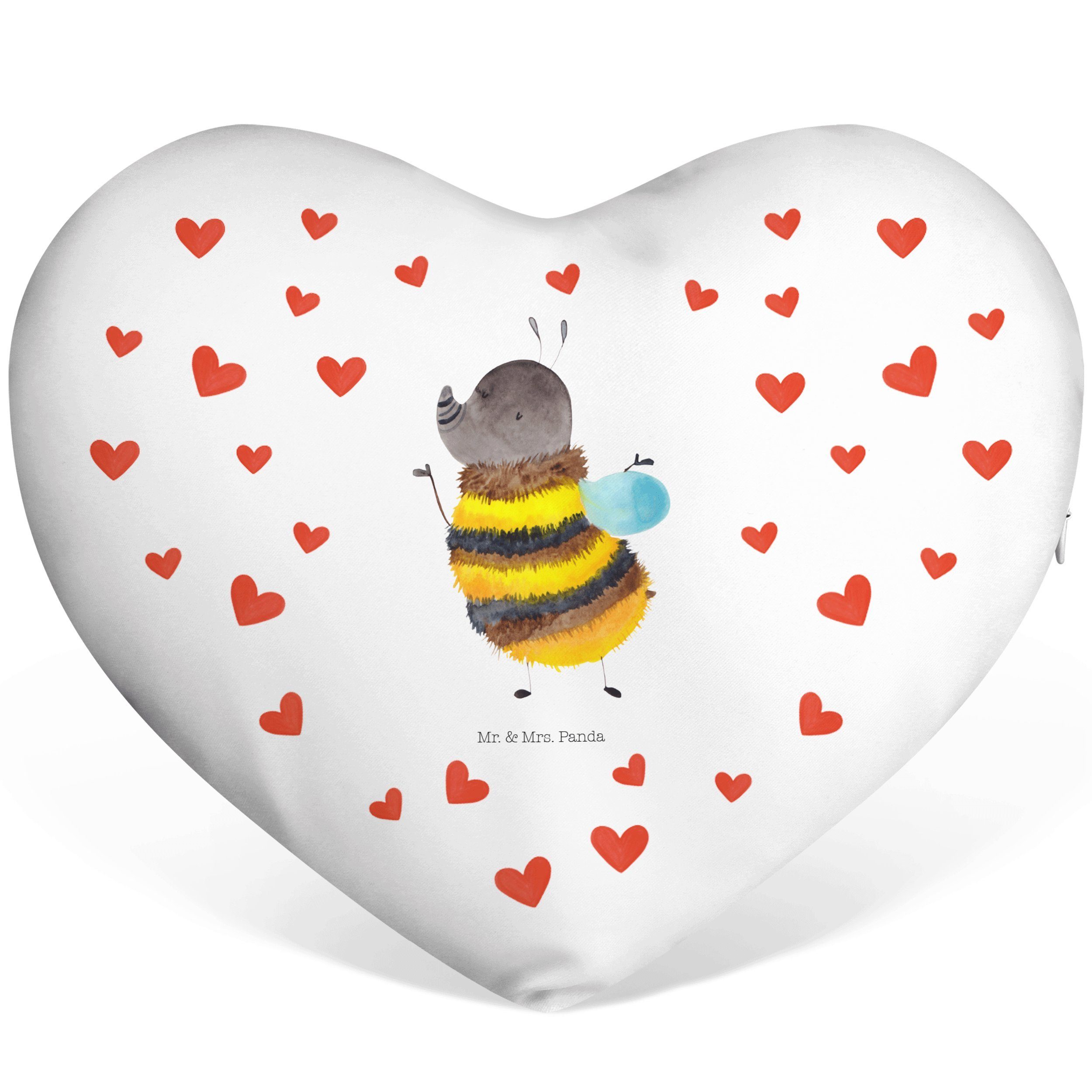 Mr. & Mrs. Panda Dekokissen Hummel flauschig - Weiß - Geschenk, Natur, Biene, Herzkissen, Tiere