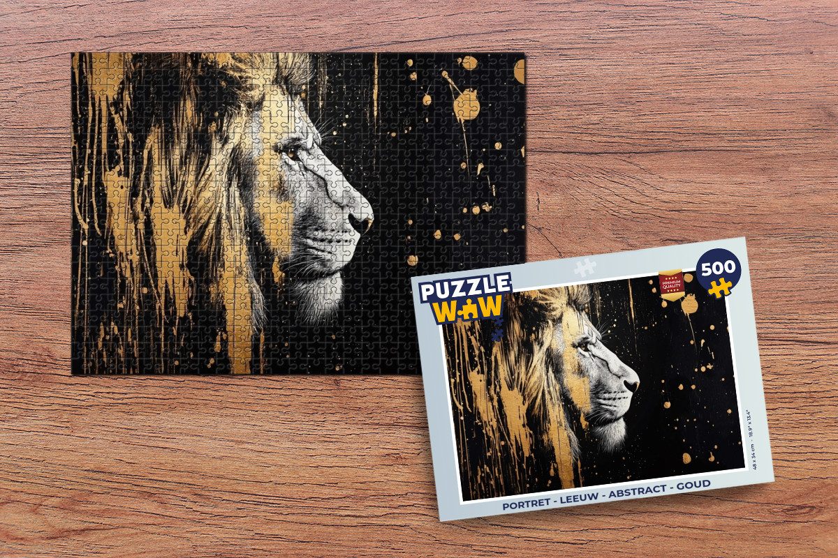 MuchoWow Puzzle Porträt - Löwe - Abstrakt - Gold, 500 Puzzleteile, Foto-Puzzle, Bilderrätsel, Puzzlespiele, Spielzeug