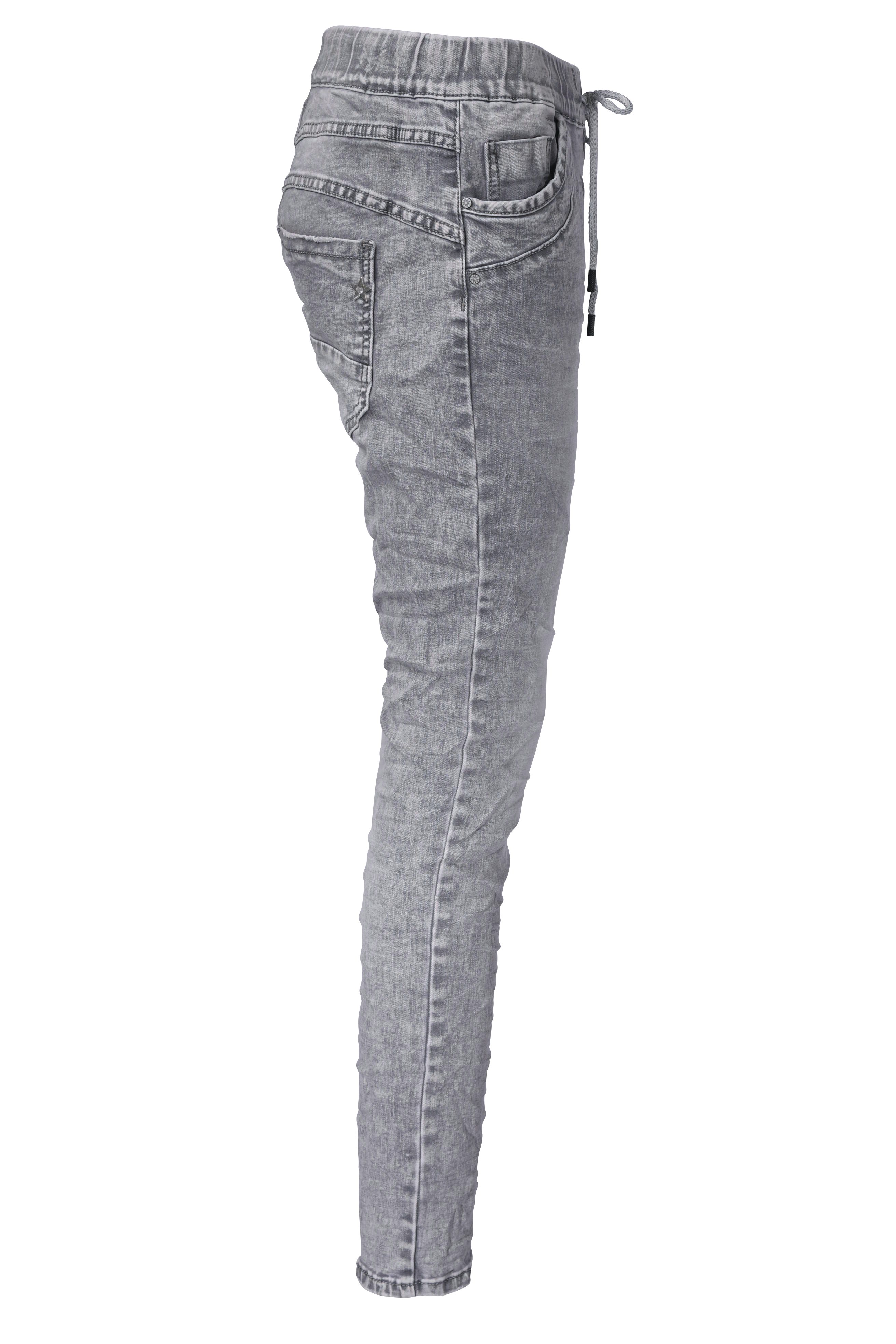 Jogging Jeans, Baggy Regular-fit-Jeans Wohlfühlhose Joggpants Five-Pocket-Jeans Jewelly Bequeme