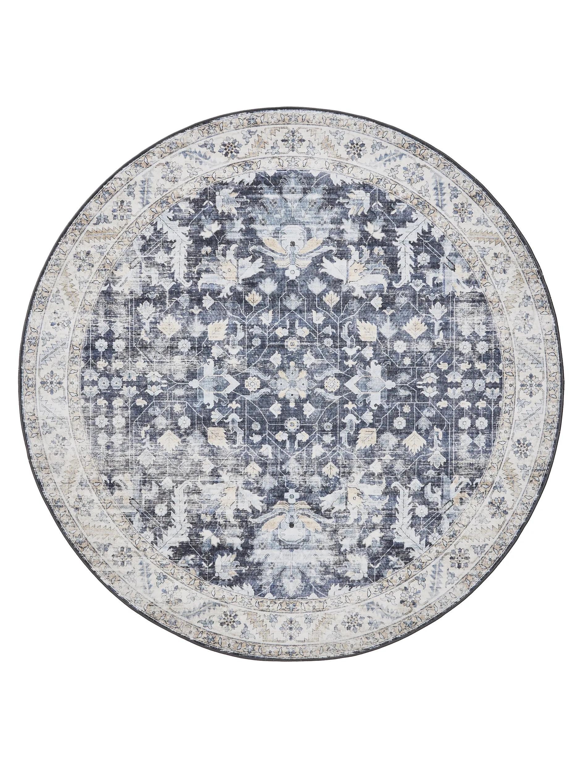 benuta Teppich George, rund, Höhe: 5 mm, Vintage-Look, Kurzflor, Teppich Wohnzimmer, Schlafzimmer, Waschbar