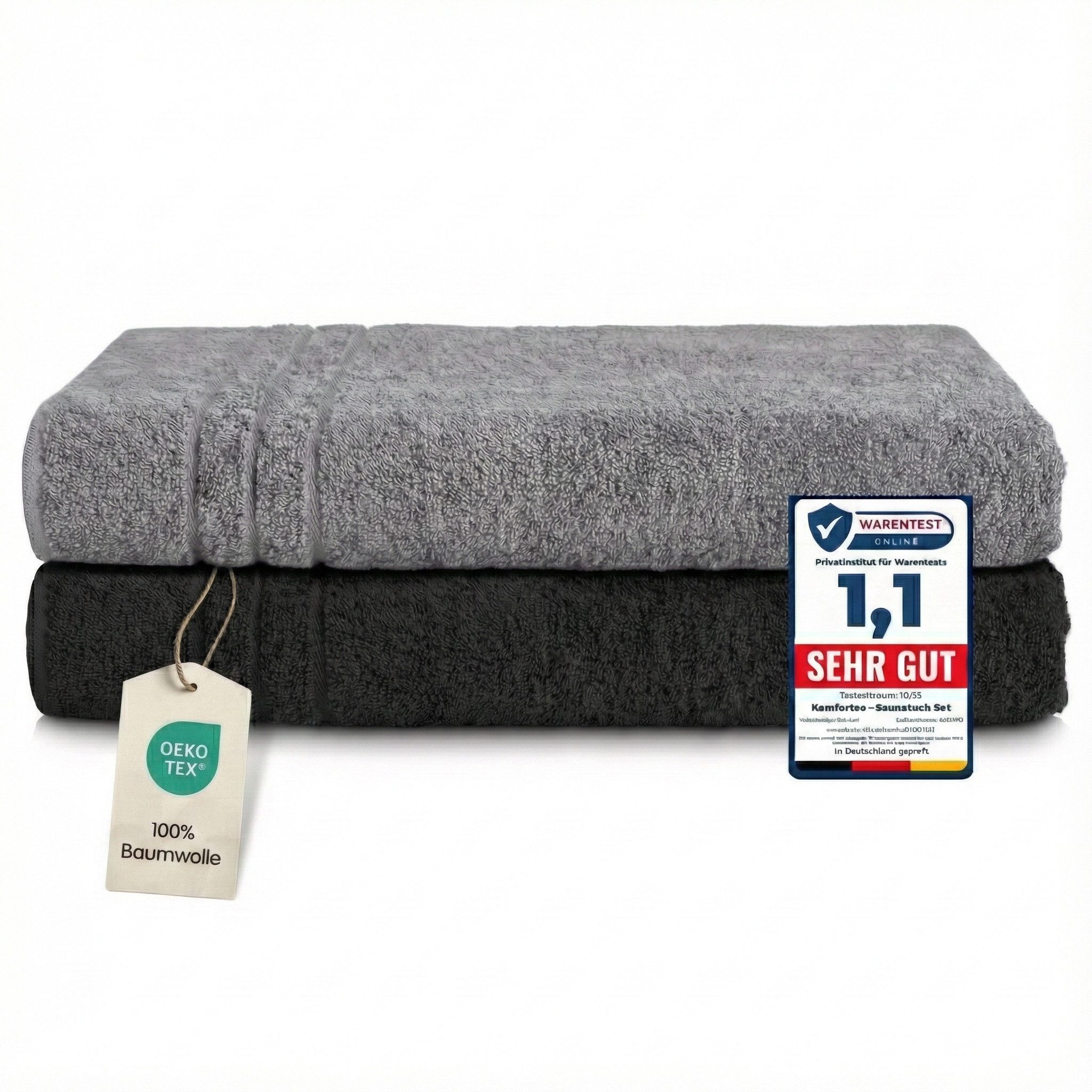 Komfortec Saunatuch Frotte aus 100% Baumwolle, Frottee (Packung, 2-St), 80x200 Saunatücher set XXL, Weich, Schnelltrocknend