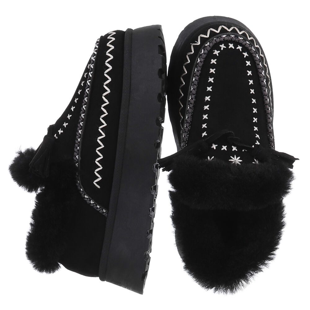 Ital-Design Damen Slipper mit Plateau und Quasten für Freizeitkomfort Snowboots (90542847) Flach Stiefeletten in Schwarz
