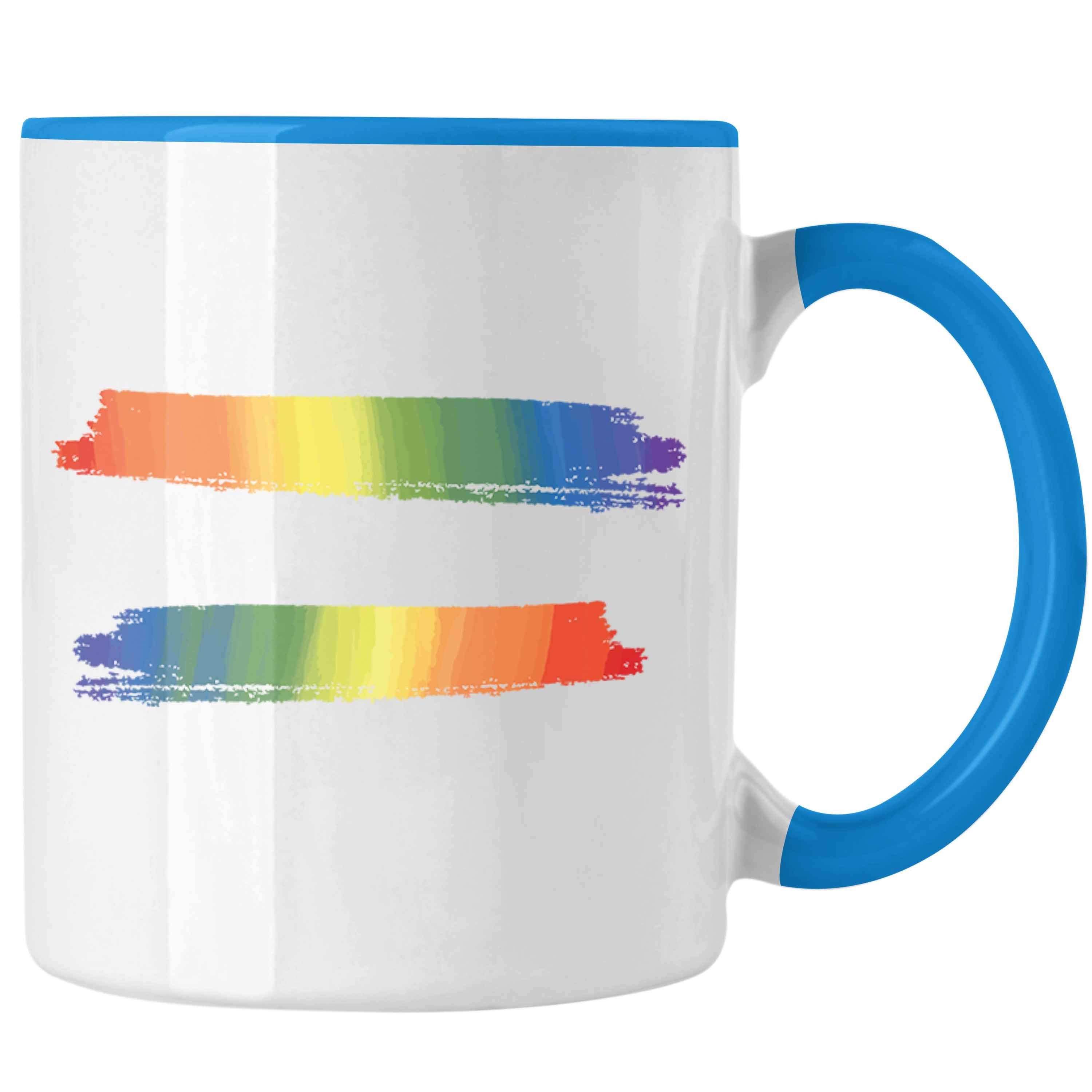 Trendation Tasse Trendation - Regenbogen Tasse Geschenk LGBT Schwule Lesben Transgender Grafik Pride Blau