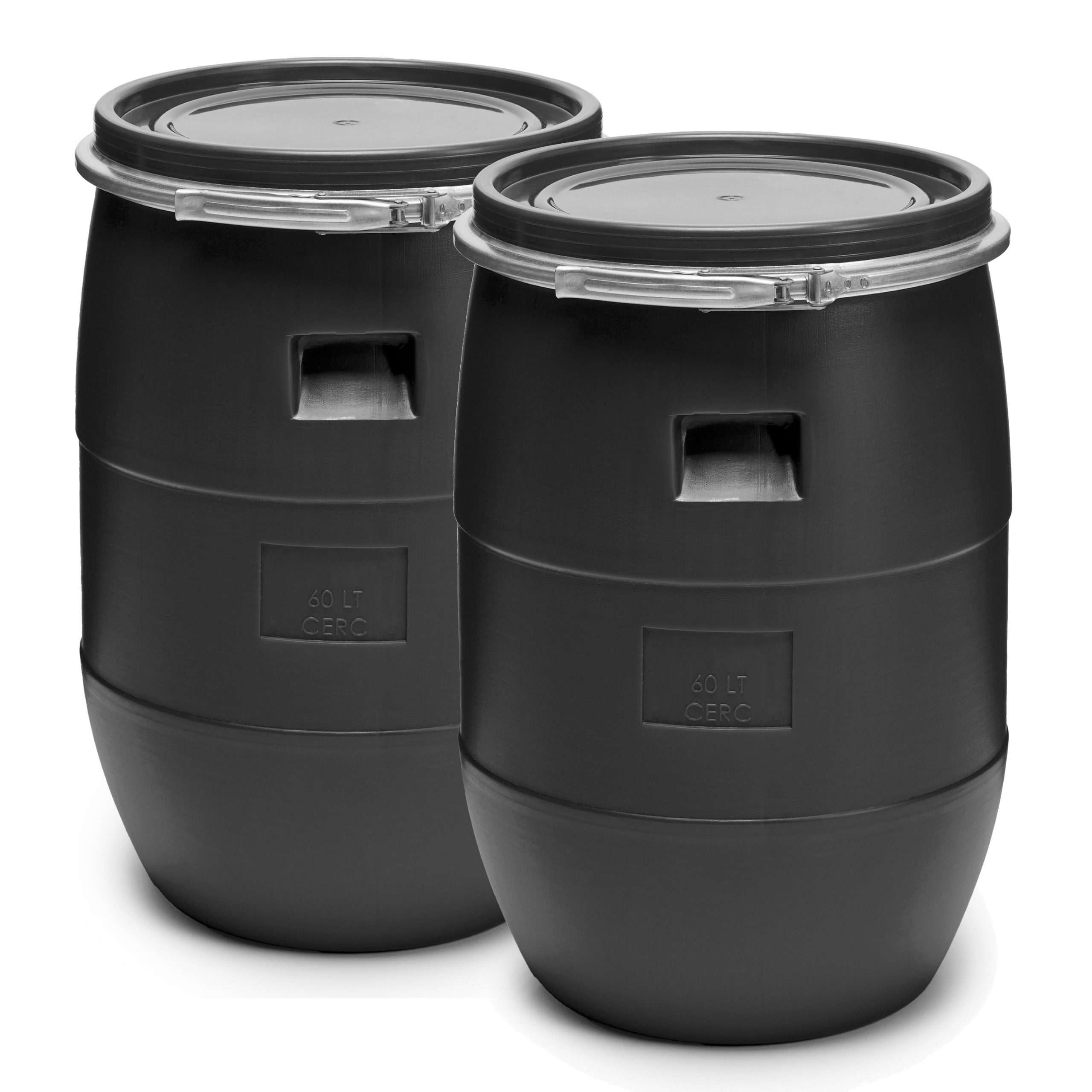 Garronda Regentonne Set 2x 60 Liter Weithalsfass HDPE Lebensmittel Fass mit Deckel GD-0122, 60 l