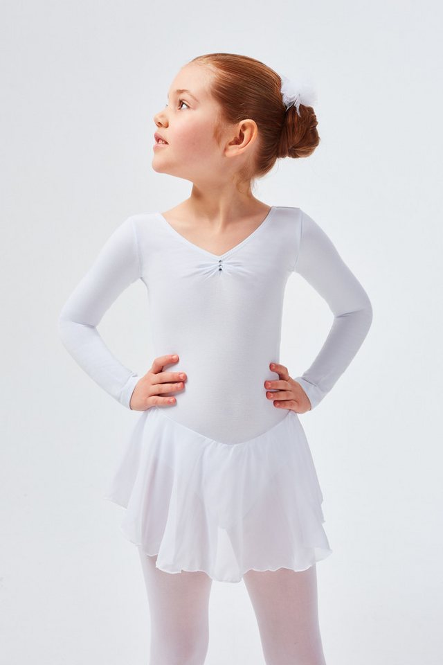 tanzmuster Chiffonkleid Ballettkleid Anna mit Glitzersteinen Mädchen Ballettbody mit Chiffon Röckchen