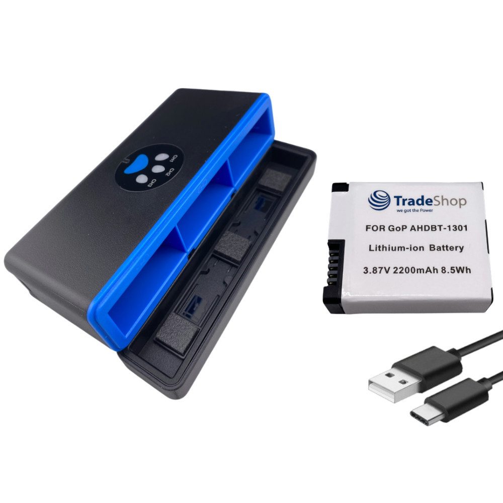 2in1 Set passend für GoPro AHDBT-1301PR CPSS1B - Triple Ladebox + Kamera-Akku