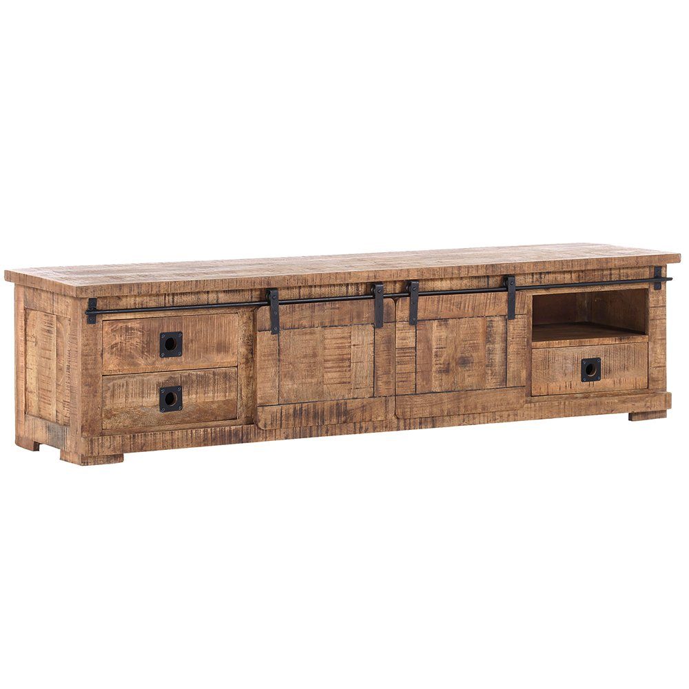 Lomadox Wohnwand KARLSTAD-123, (3-St., 3-tlg), Massivholz Schiebetüren Set mit in Wohnzimmermöbel Mangoholz natur