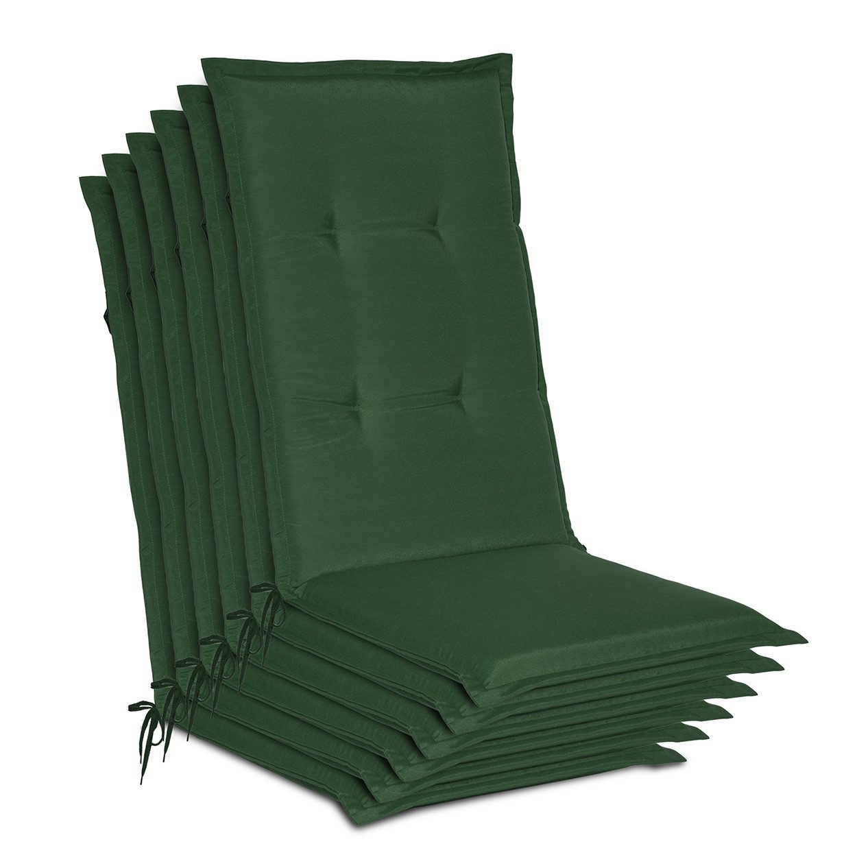 Beautissu Hochlehnerauflage 6er Set Gartenstuhlauflage Loft HL Dunkelgrün, 120x50x6cm, Polster Auflage, Sitzpolster & Sitzkissen für Hochlehner Gartenmöbel