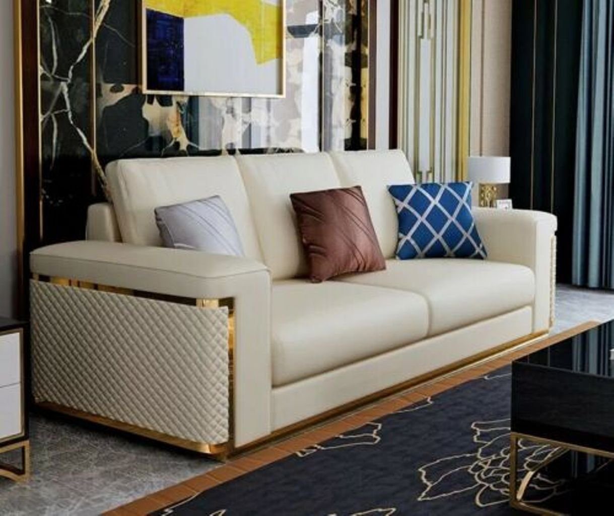 Sofa Sitz 3+2+1 Luxus Edelstahl Leder Couch Polster Set JVmoebel Garnitur Wohnzimmer-Set,