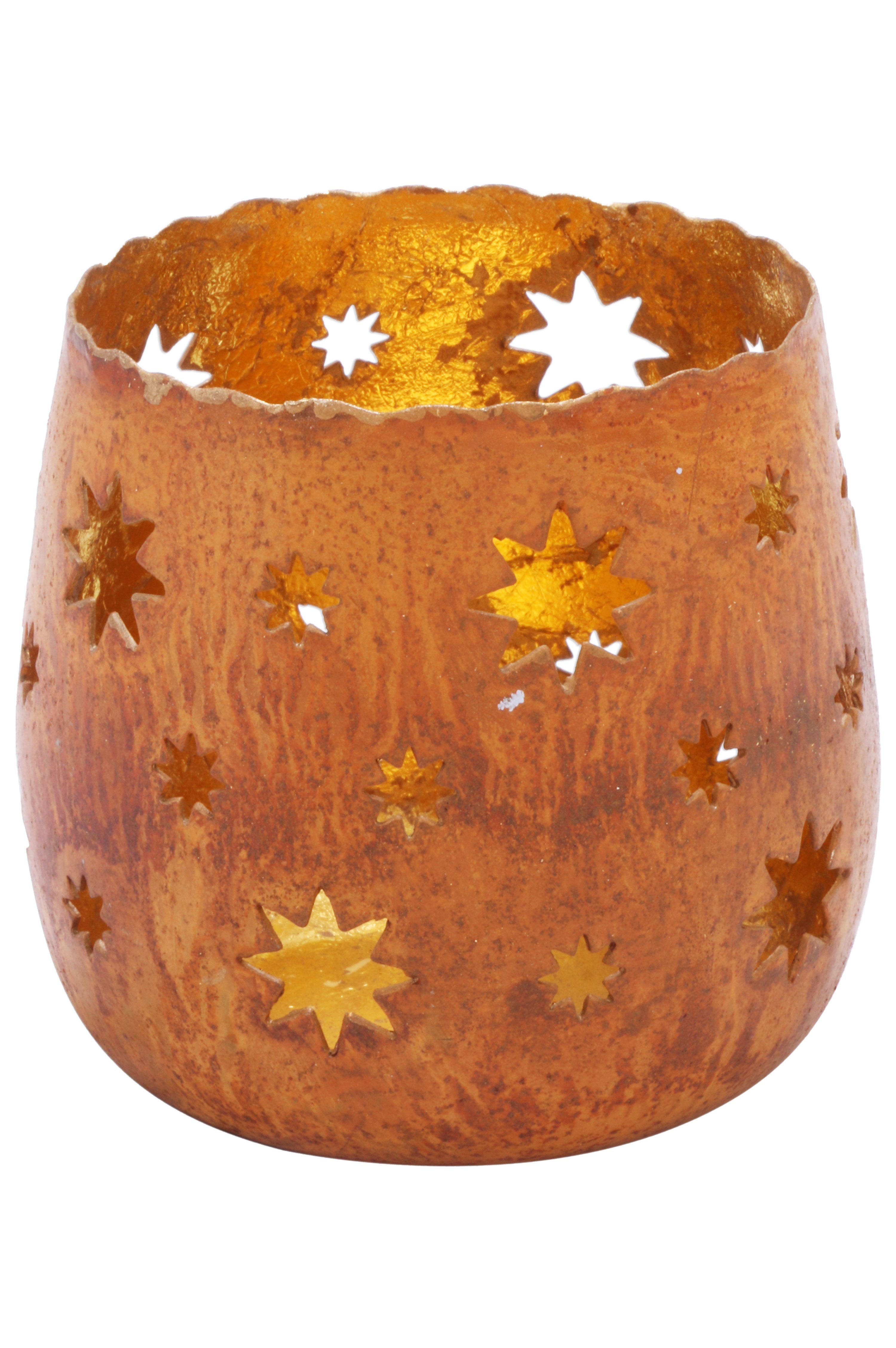 Marrakesch Orient & Mediterran Interior Teelichthalter 2er Set Orientalisches Gartenwindlicht Javier aus Metall in Rost 11 cm (2 St), Handarbeit