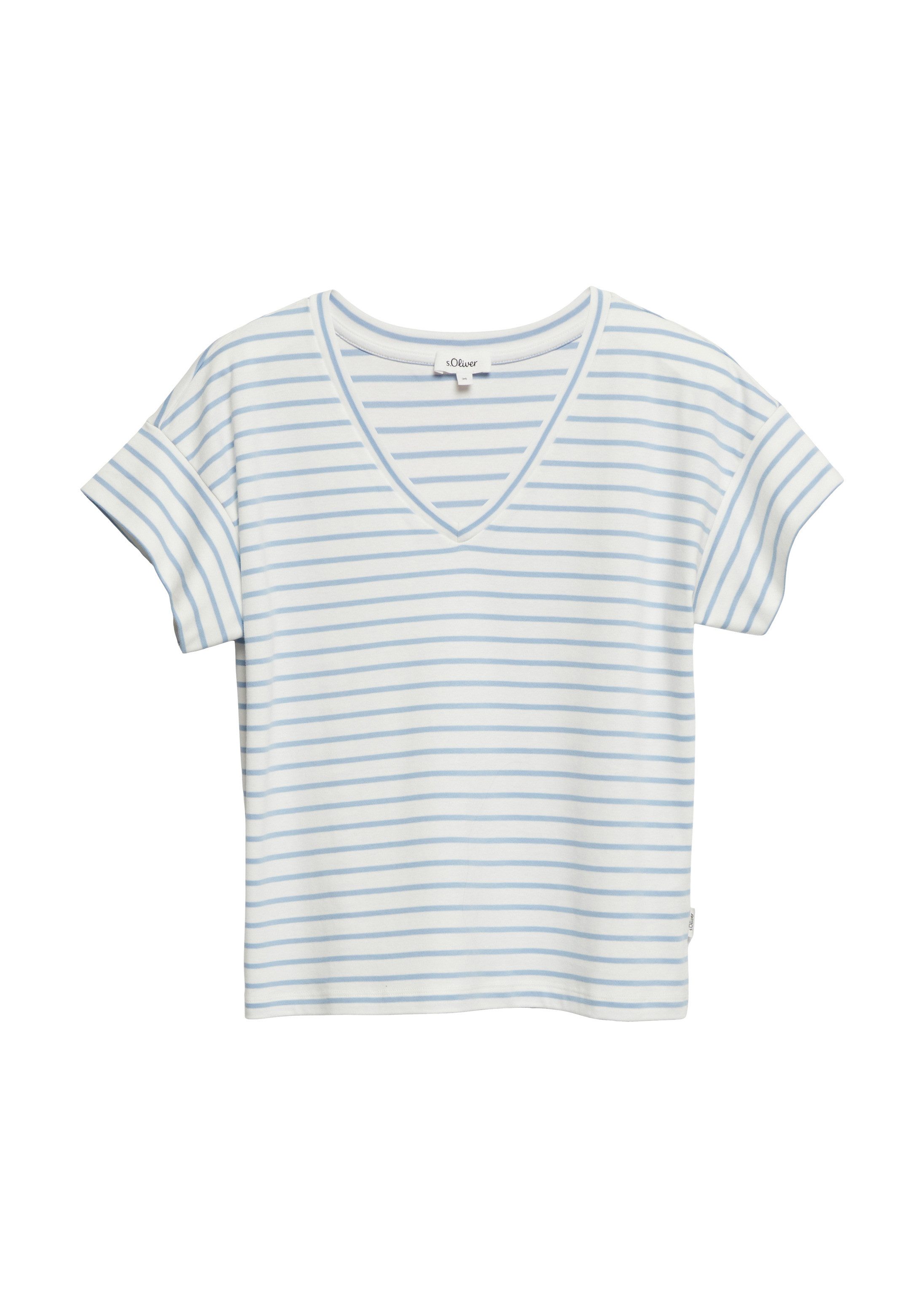 s.Oliver Kurzarmshirt T-Shirt Gestreiftes Jersey-T-Shirt mit V-Ausschnitt