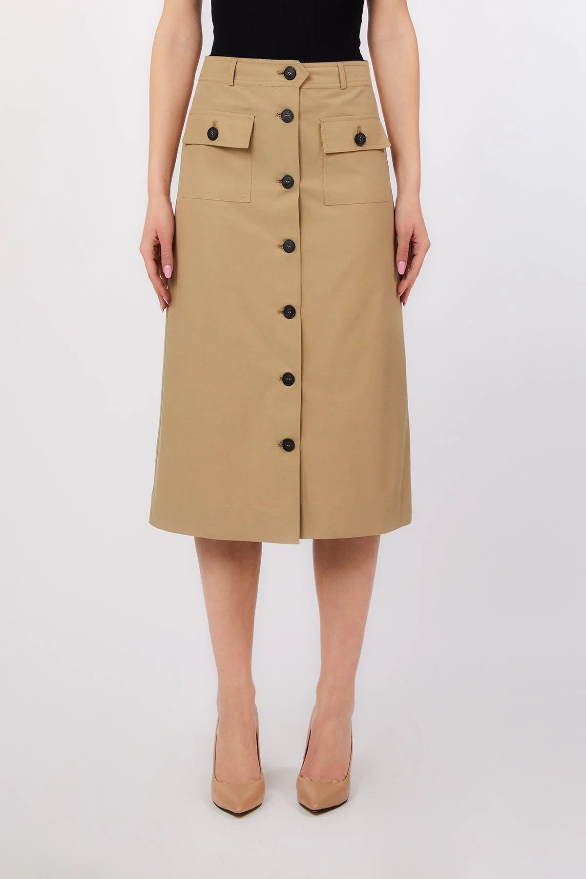 Liu Jo Midirock - Midi Rock Damen - A-Linien Rock mit Knopfleiste - Utility Rock mit