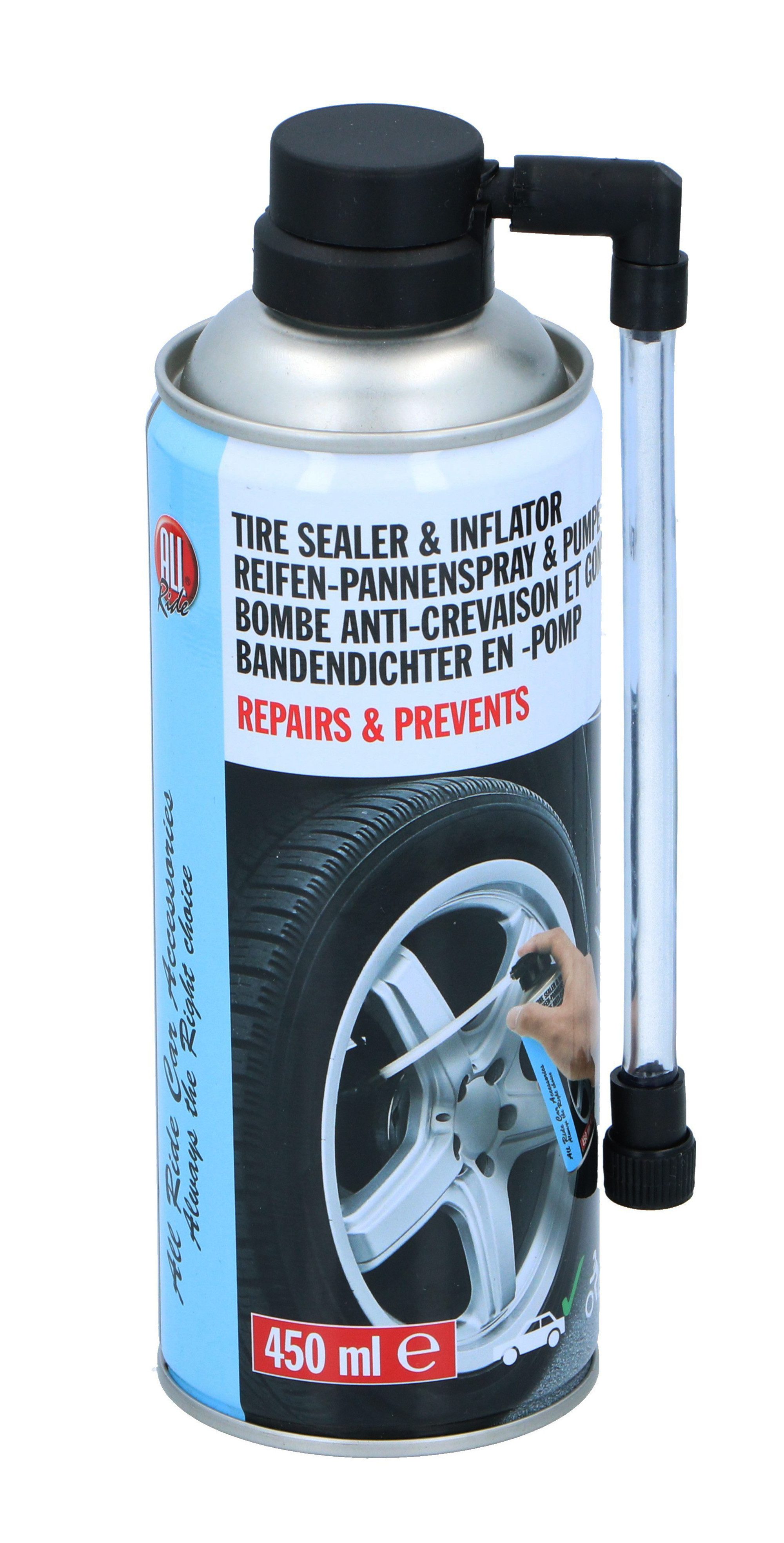 All Ride Reifen-Reparaturset REIFEN-PANNENSPRAY & PUMPE 450ml für Auto Motorrad 38, Reifendichtmittel Reifenreparaturspray Reifen Reparatur Spray