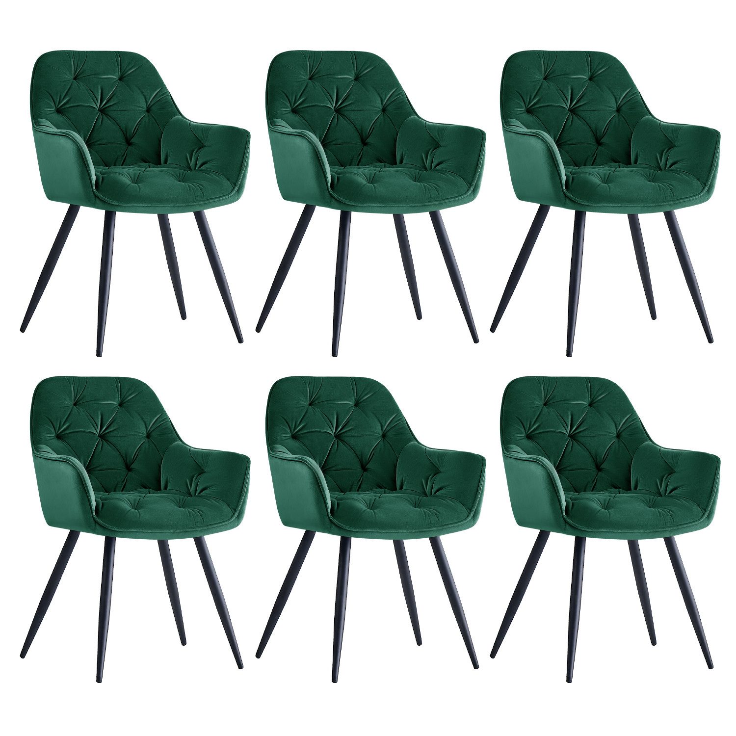 JYMTOM Esszimmerstuhl gepolstert mit Armlehnen & Metallbeinen (6 St), mit dickem Samtstoff, 6er Set Eckstuhl für Lounge Wohnzimmer