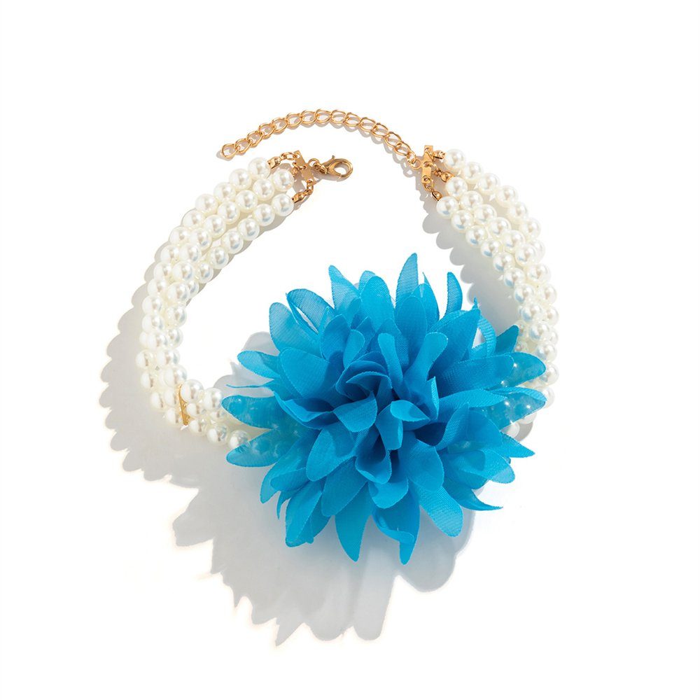 Choker Imitation Blau Perle Rouemi Bankett-Halskette Damen-Halskette, Blume