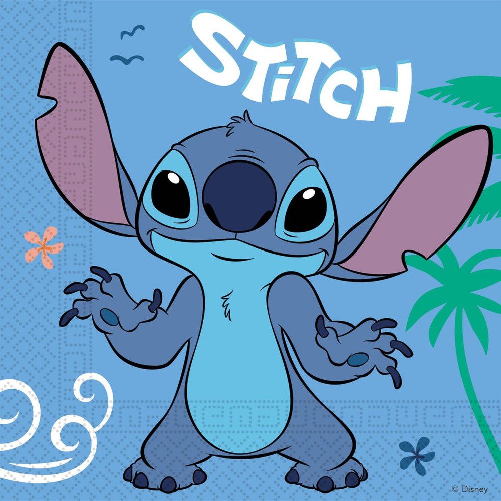 Procos Papierserviette Disney Stitch - 20 Partyservietten - ca. 33 x 33 cm, (20 St)
