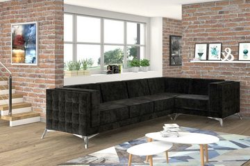JVmoebel Ecksofa Schwarzes Chesterfield Ecksofa L-Form Stoff Design Couch Polster Sitz, Made in Europe