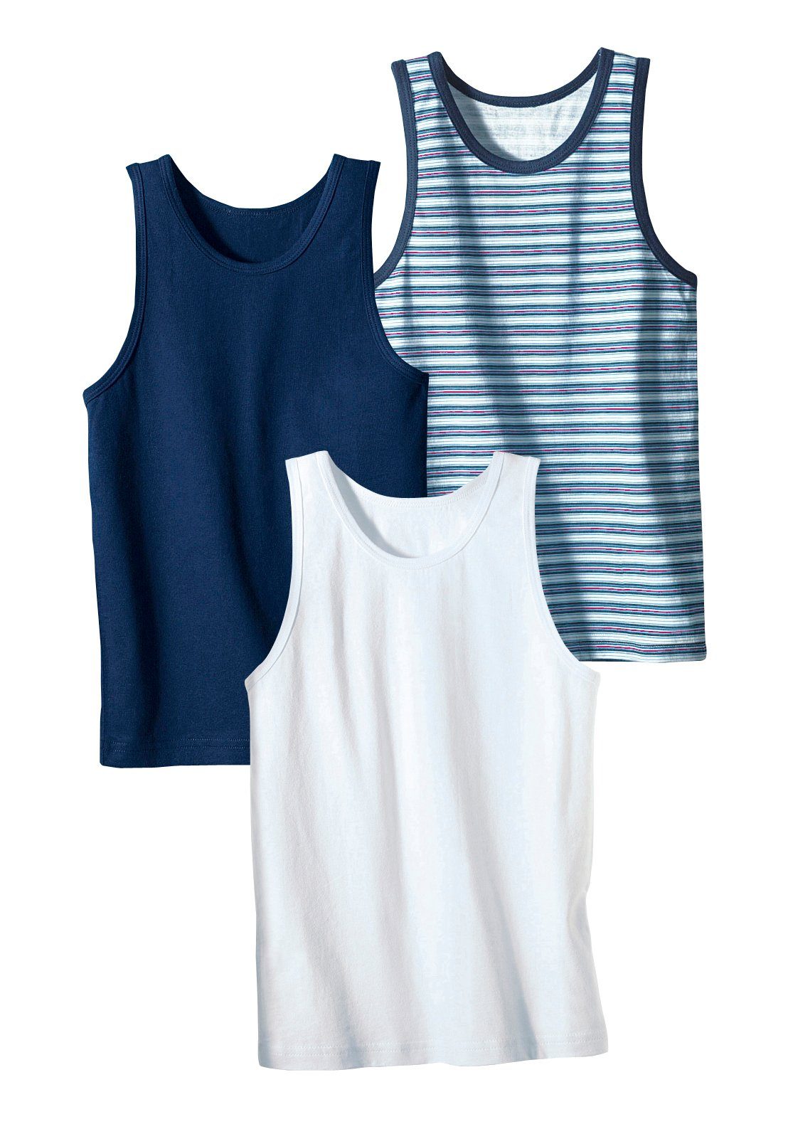 H.I.S Unterhemd Achseltop (3er Pack) gestreift und unifarben, Tanktop, Rundhalsausschnitt – Bild 2 von 3