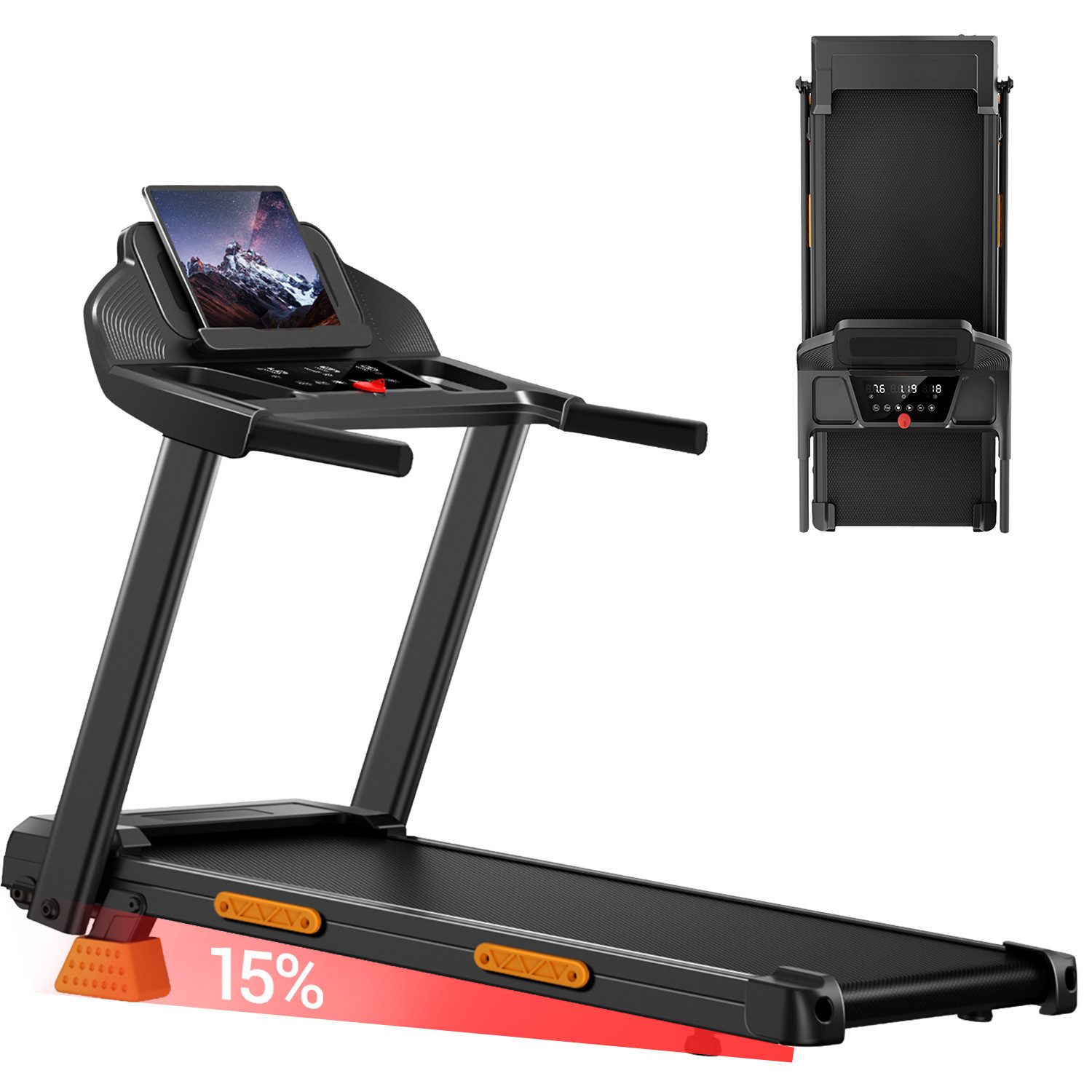 ROBORE Laufband SF20 15 % Steigung, 12 km/h klappbares Laufband mit Handlauf, maximale Belastung 136 kg