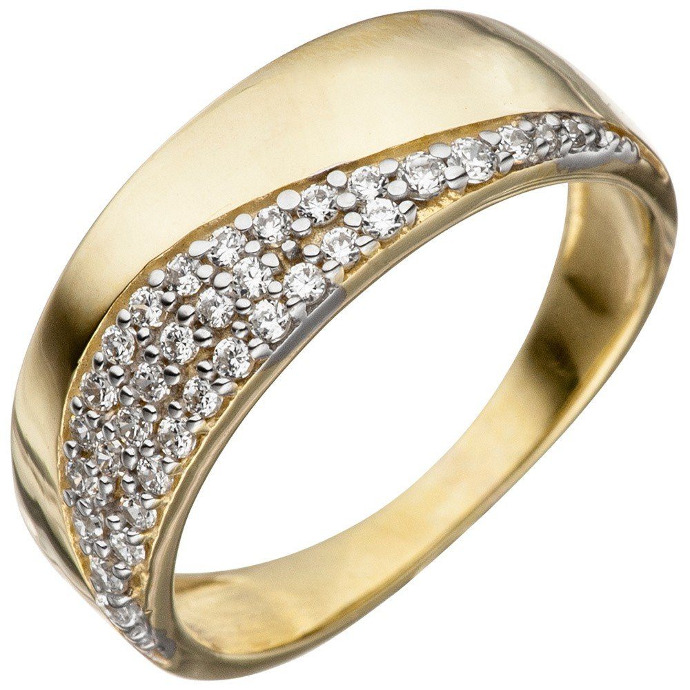 Schmuck Krone Fingerring Ring Damenring mit Zirkonia weiß 333 Gold Gelbgold teilrhodiniert Fingerring, Gold 333