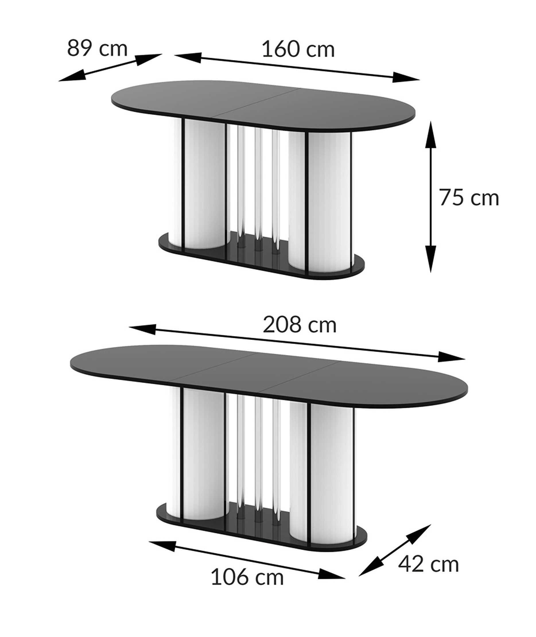 designimpex Esstisch Design Esstisch HCE-111 Oval Hochglanz ausziehbar Tisch Esszimmer rund