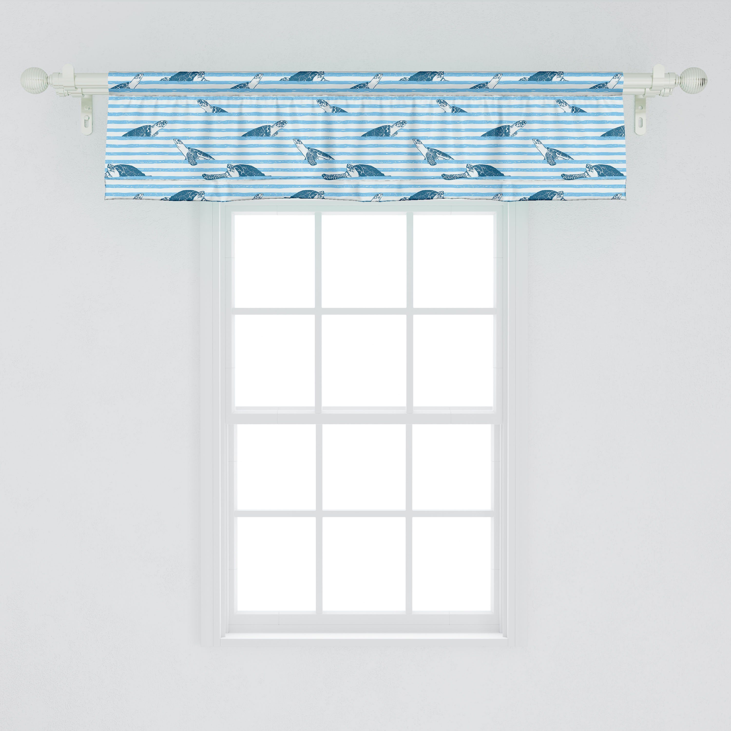 Scheibengardine Vorhang Schlafzimmer Küche mit Blau Dekor Abakuhaus, Turtle Stangentasche, für Microfaser, Gestreift Volant Aquatic