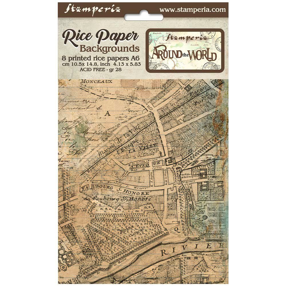 Stamperia Seidenpapier Around the World, DIN A6 8er-Set