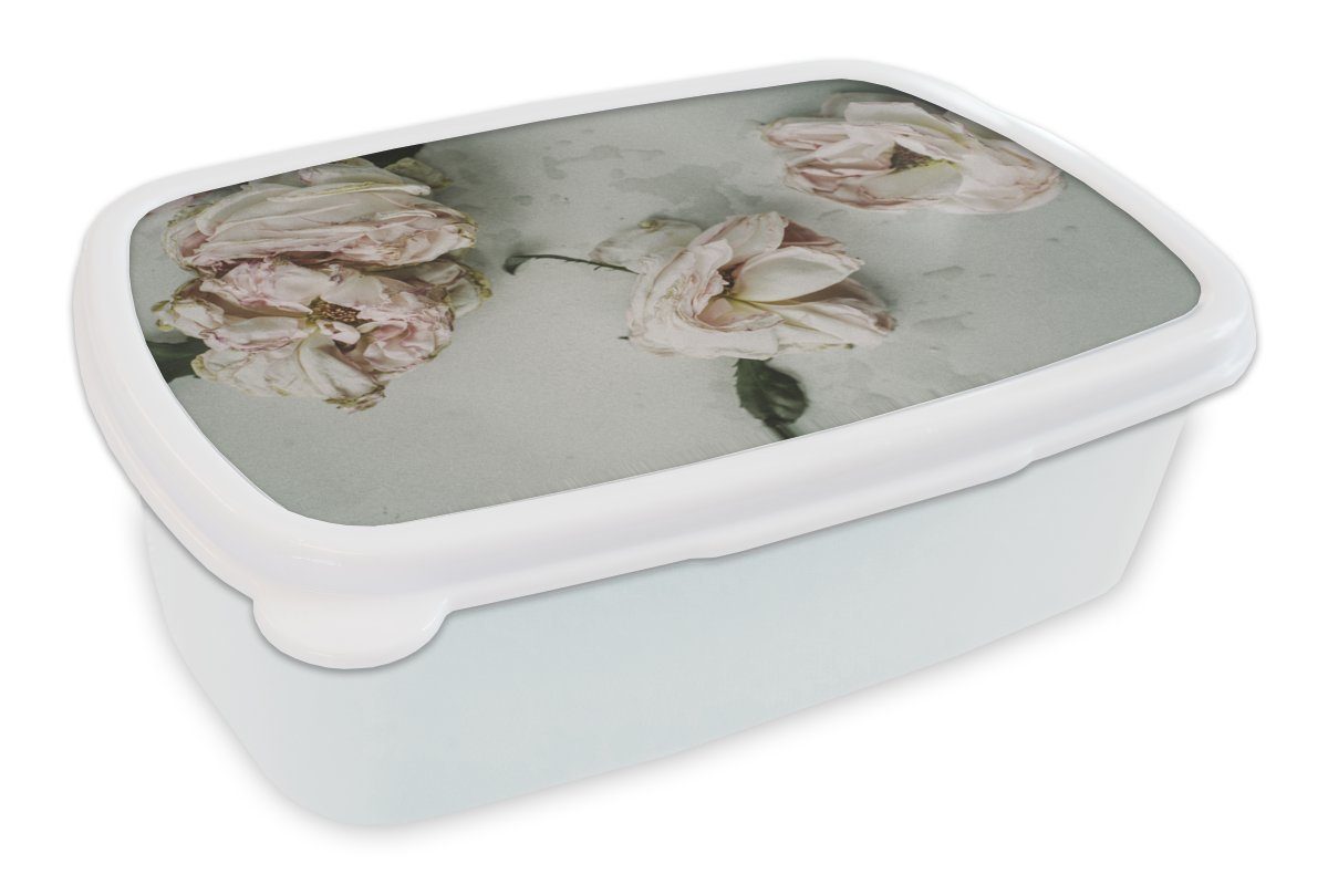 MuchoWow Lunchbox Rosen - Blumen - Getrocknete Blumen, Kunststoff, (2-tlg), Brotbox für Kinder und Erwachsene, Brotdose, für Jungs und Mädchen weiß