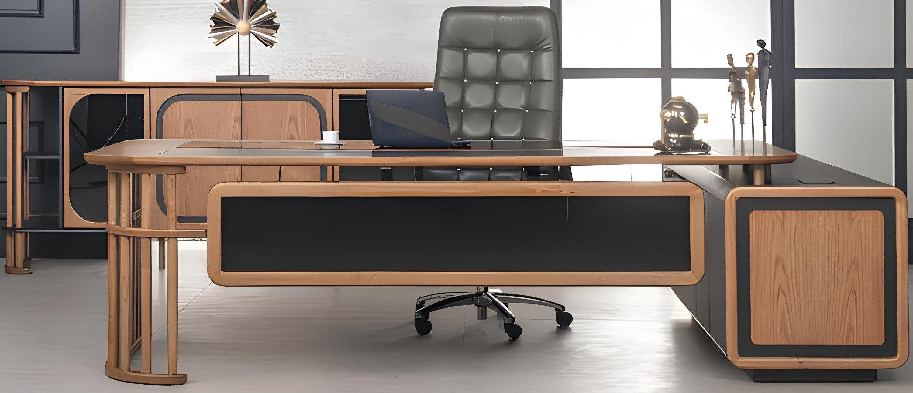 Eckschreibtisch Braun Schwarz Schreibtisch 240x100cm Luxus Tisch Chefschreibtisch