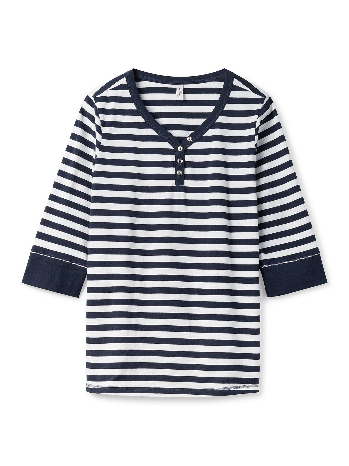 Sheego 3/4-Arm-Shirt Große reiner aus Größen Baumwolle nachtblau-weiß