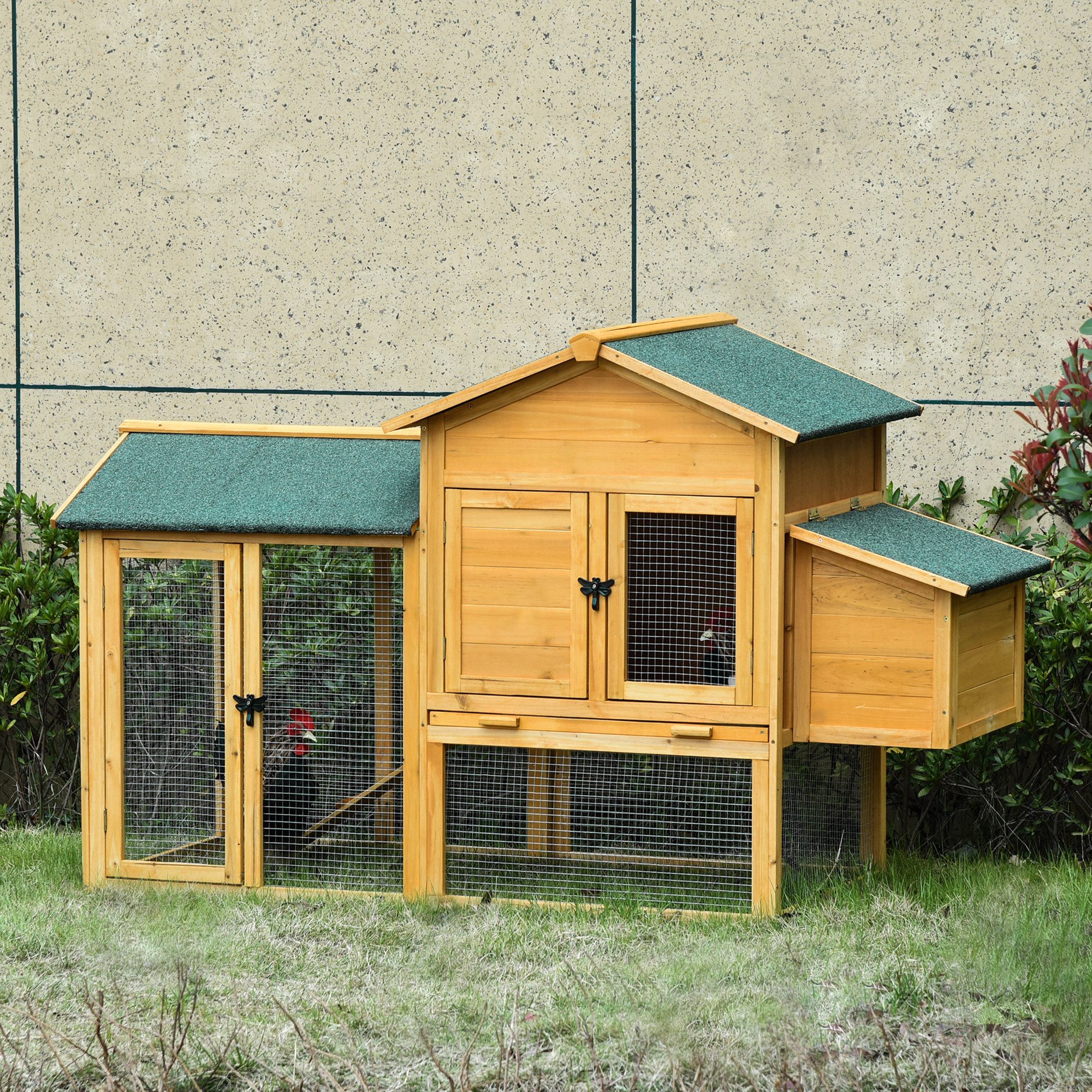 PawHut Hühnerstall mit Auslauf winterfest Hühnerhaus aus Holz, für Garten, Balkon, Gelb+Grün