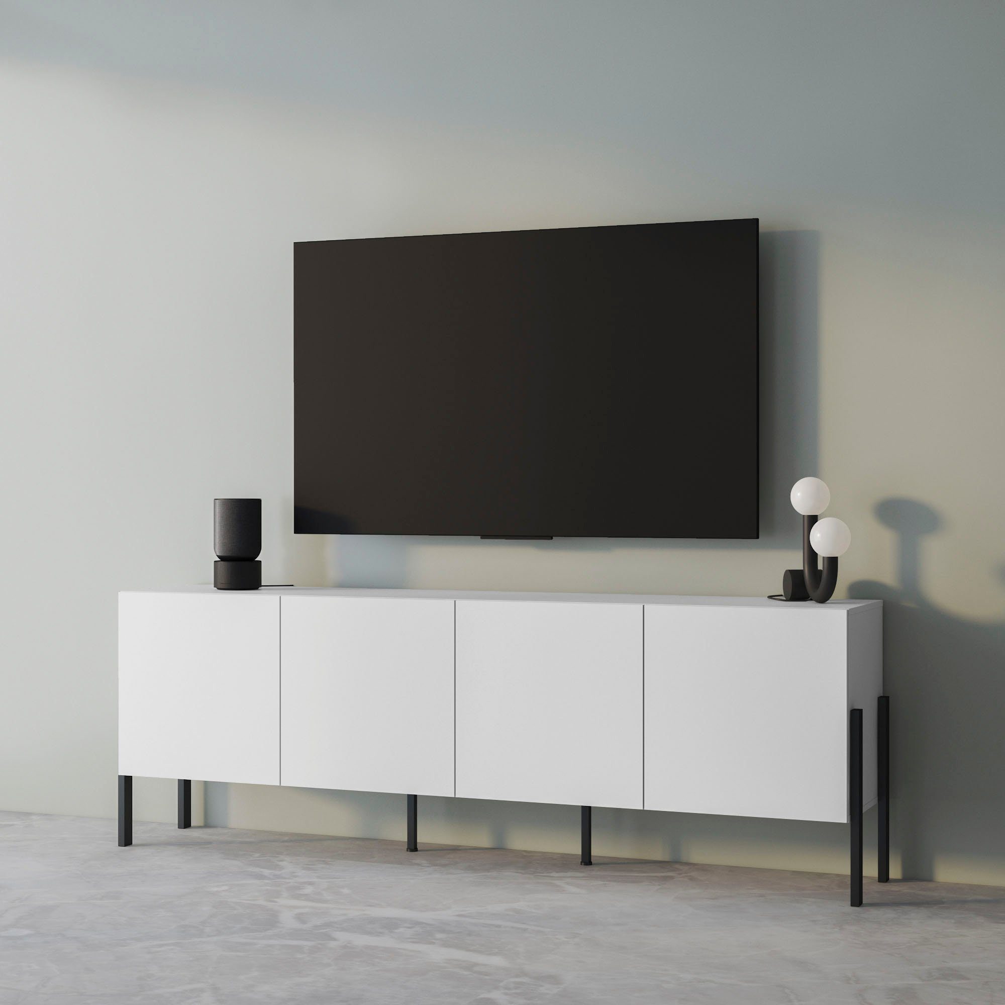 Kommode Jukon,Breite 200 cm, moderne grifflose Kommode,4 Türen