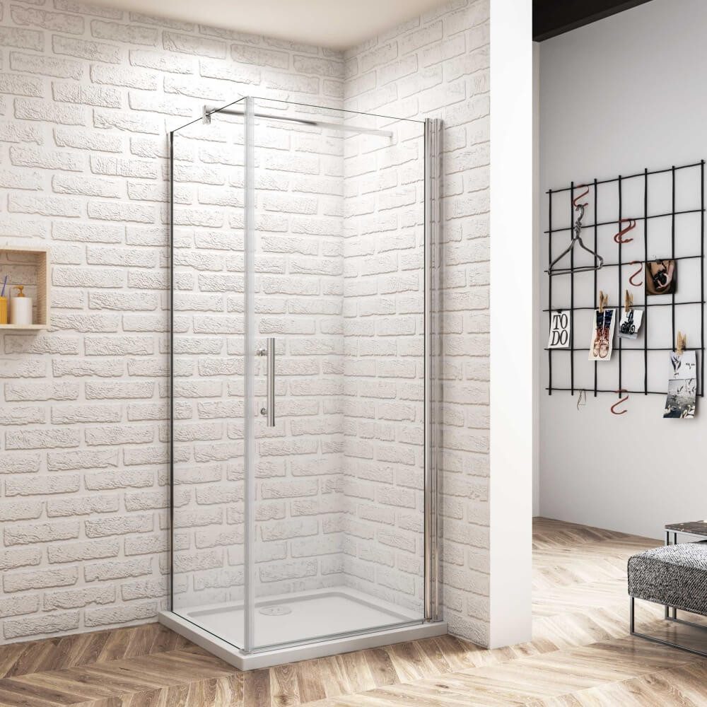 AICA Eckdusche H:197cm Pendeltür mit Seitenwand Glastür Duschtür Duschkabine, BxT: 80x70 cm, Sicherheitsglas, ebenerdiger Einbau möglich