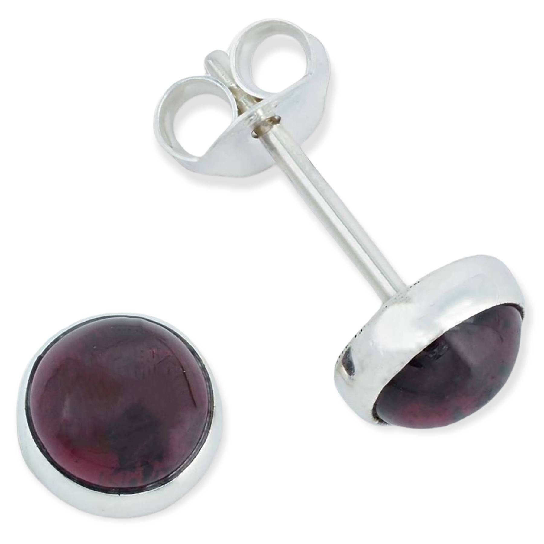 mantraroma Paar Серьги-гвоздики SAMA rund klein aus 925 Silber mit Granat (Paar, Paar Ohrringe mit Schmuckbeutel), 925 Sterling Silber Ohrringe für Damen