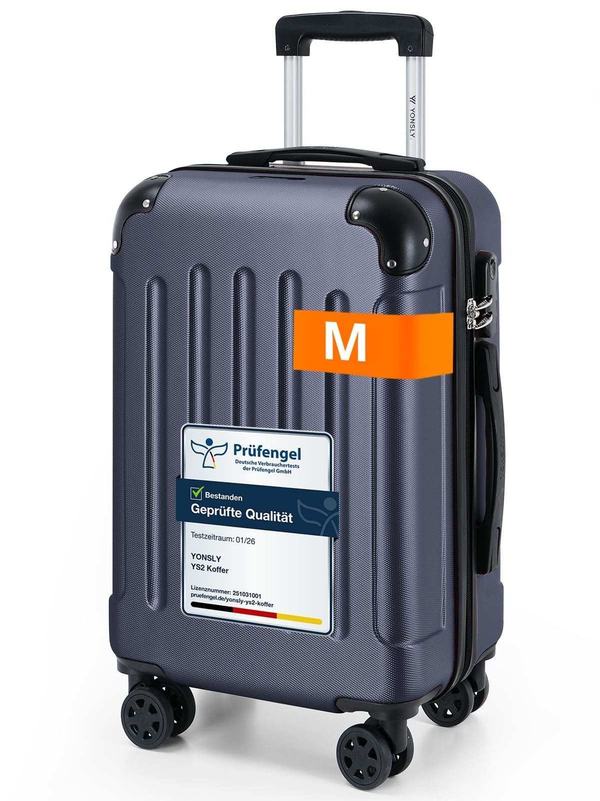 YONSLY Hartschalen-Trolley Hartschalen-Reisekoffer Trolley Rollkoffer in S/M/L/XL Größen, 4 Rollen, mit 360°-Lenkrollen, Zahlenschloss und mehrstufigem Teleskopgriff