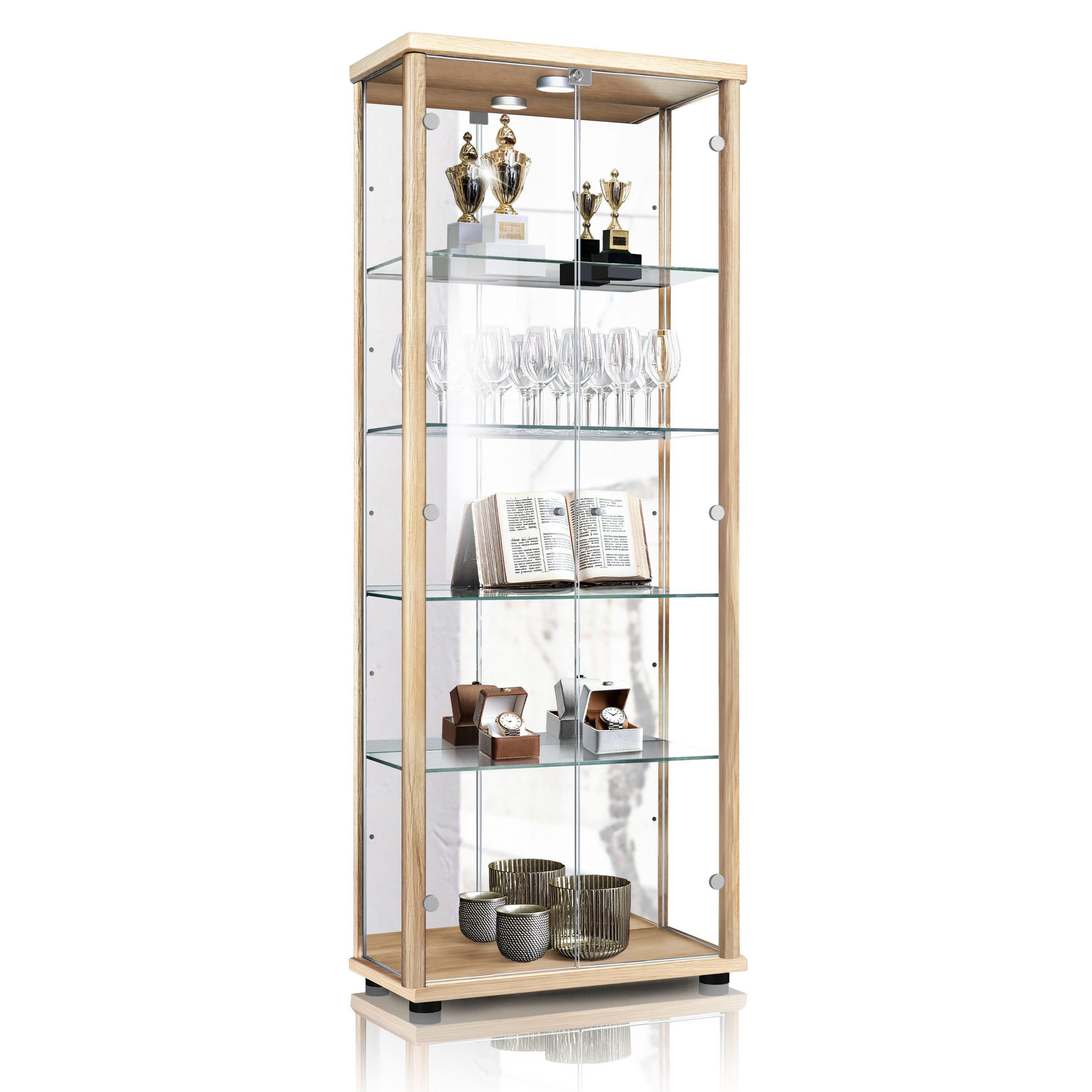 K-Möbel Glasvitrine C1084 (Glasvitrine (176x67x33 cm) mit 2 Glastüren) Glas günstig online kaufen