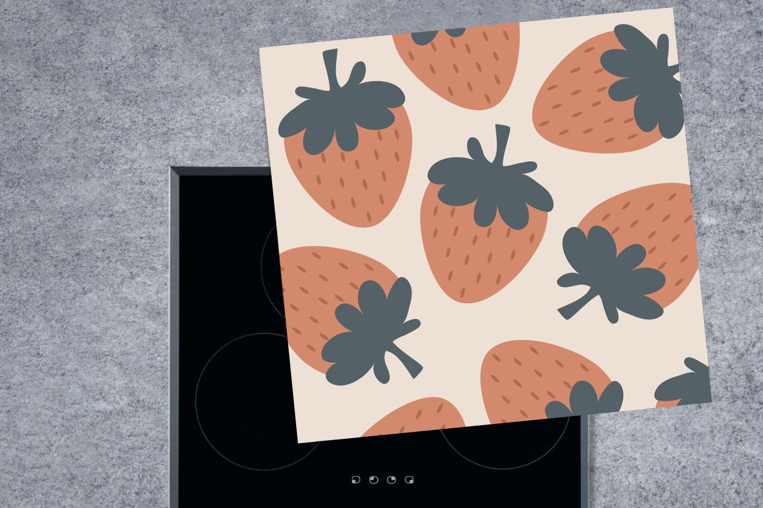 Herdblende-/Abdeckplatte küche Obst Ceranfeldabdeckung, 78x78 tlg), für MuchoWow - Pastell (1 Vinyl, - Muster, - Erdbeere Arbeitsplatte cm,