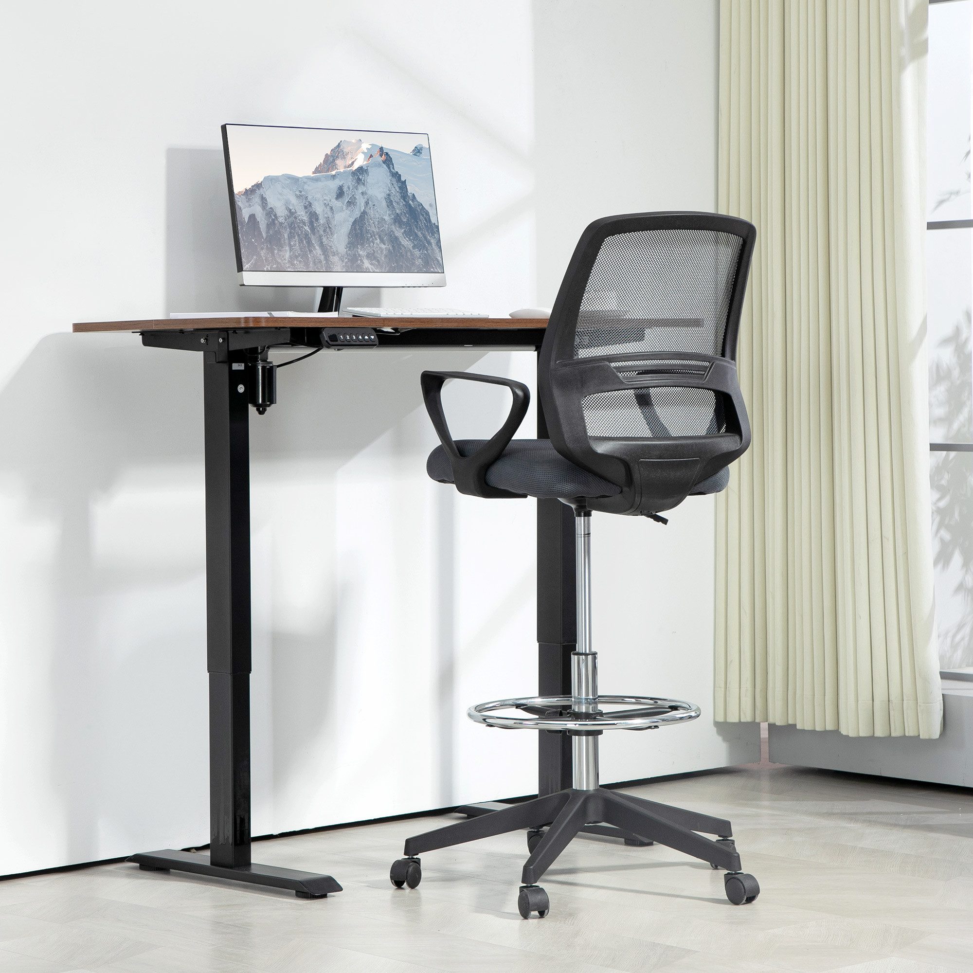 Vinsetto Bürostuhl Drehstuhl mit Armlehnen, Netzbespannung, verstellbarem Fußring (ergonomischer Schreibtischstuhl, 1 St), für Arbeitszimmer, Büro, Grau