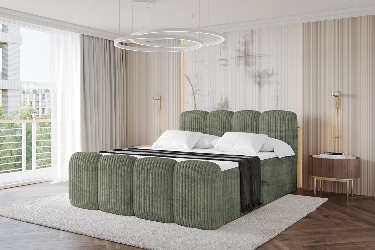 ALTDECOR Boxbett NINA-Z (Multipocket-Matratze H4, H3 Matratze Bonellfederung, Topper, Kopfteil), Doppelbett mit Fußteil