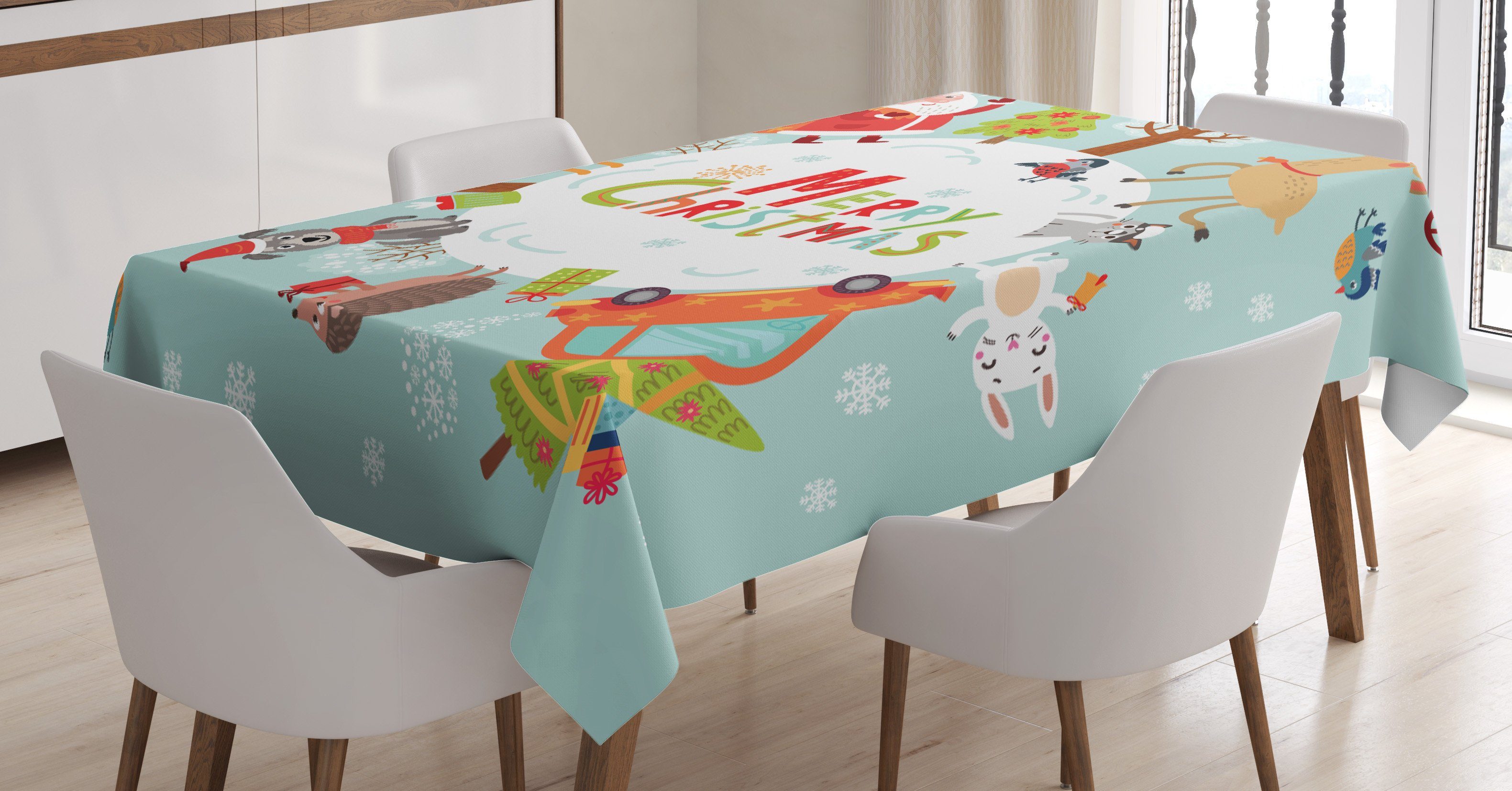 Abakuhaus Tischdecke Farbfest Waschbar Für den Außen Bereich geeignet Klare Farben, Weihnachten Glückliche Tiere Muster