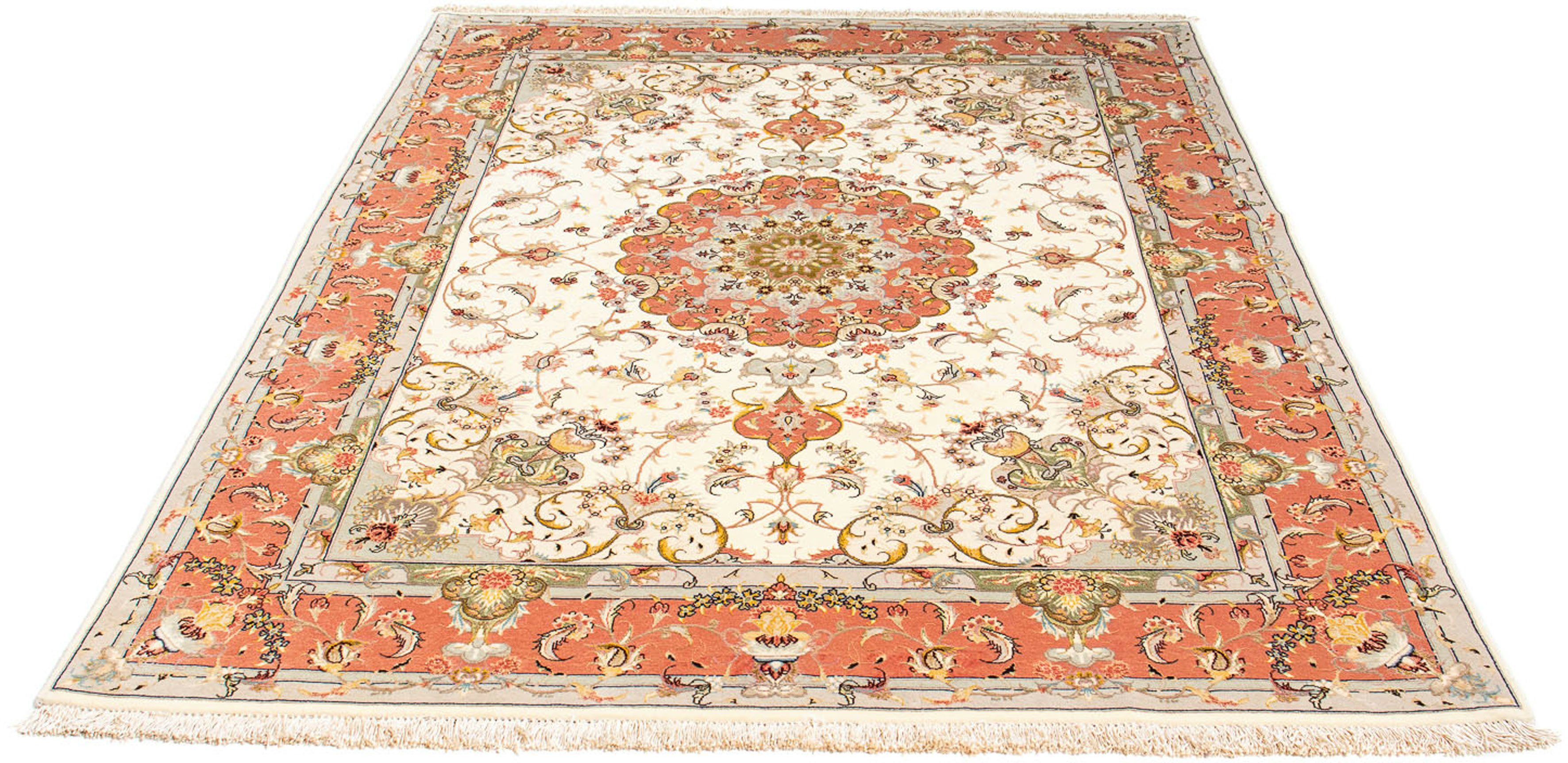 Orientteppich Perser - Täbriz - Royal - 198 x 150 cm - beige, morgenland, rechteckig, Höhe: 7 mm, Wohnzimmer, Handgeknüpft, Einzelstück mit Zertifikat