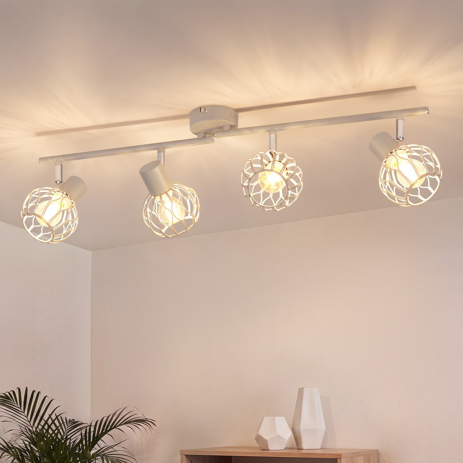 ZMH Deckenstrahler 4 Flammig Deckenlampe E14 Metall 350° Schwenkbar Wohnzimmer, ohne Leuchtmittel, Deckenstrahler, 4-flammig, Metall, E14, 350° schwenkbar, 90° neigbarA