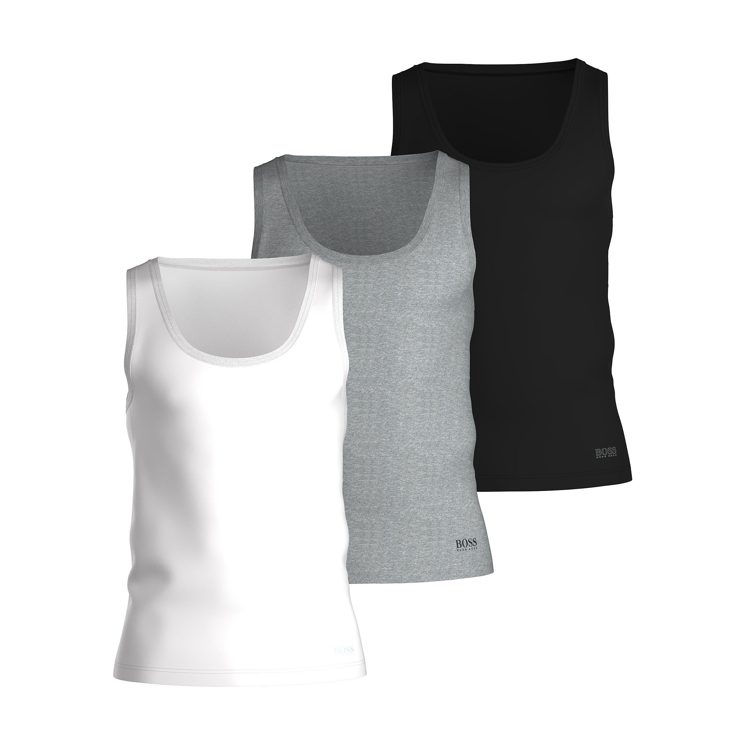 BOSS Unterhemd Pure Cotton (3-St., 3er-Pack) Tank Top 3er Pack Achselhemd Rundhals Ausschnitt Regular Fit aus reiner Baumwolle Mix (999)