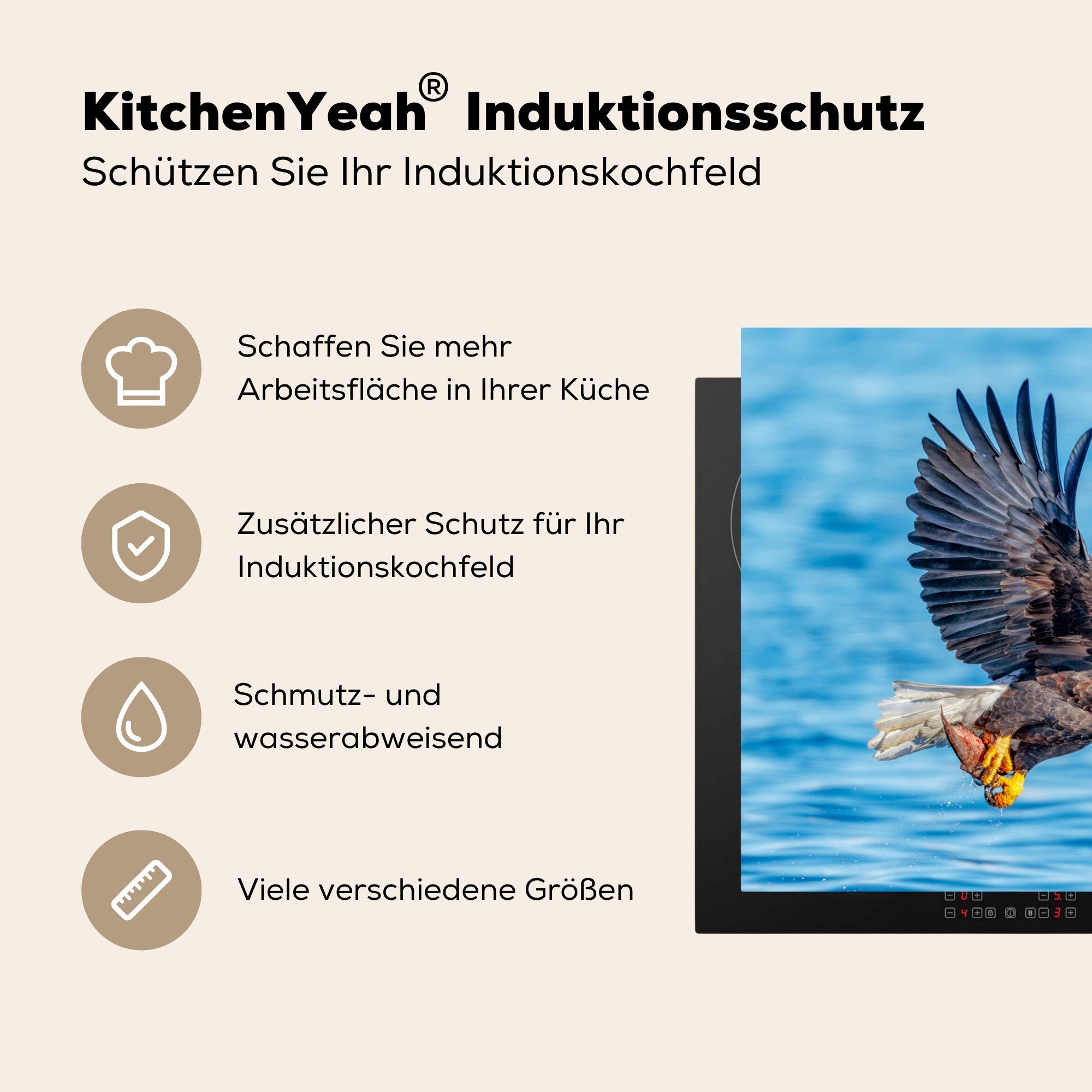 MuchoWow Herdblende-/Abdeckplatte Vogel küche, 81x52 Induktionskochfeld Vinyl, tlg), Ceranfeldabdeckung - Meer Jagd, cm, für - die Schutz (1